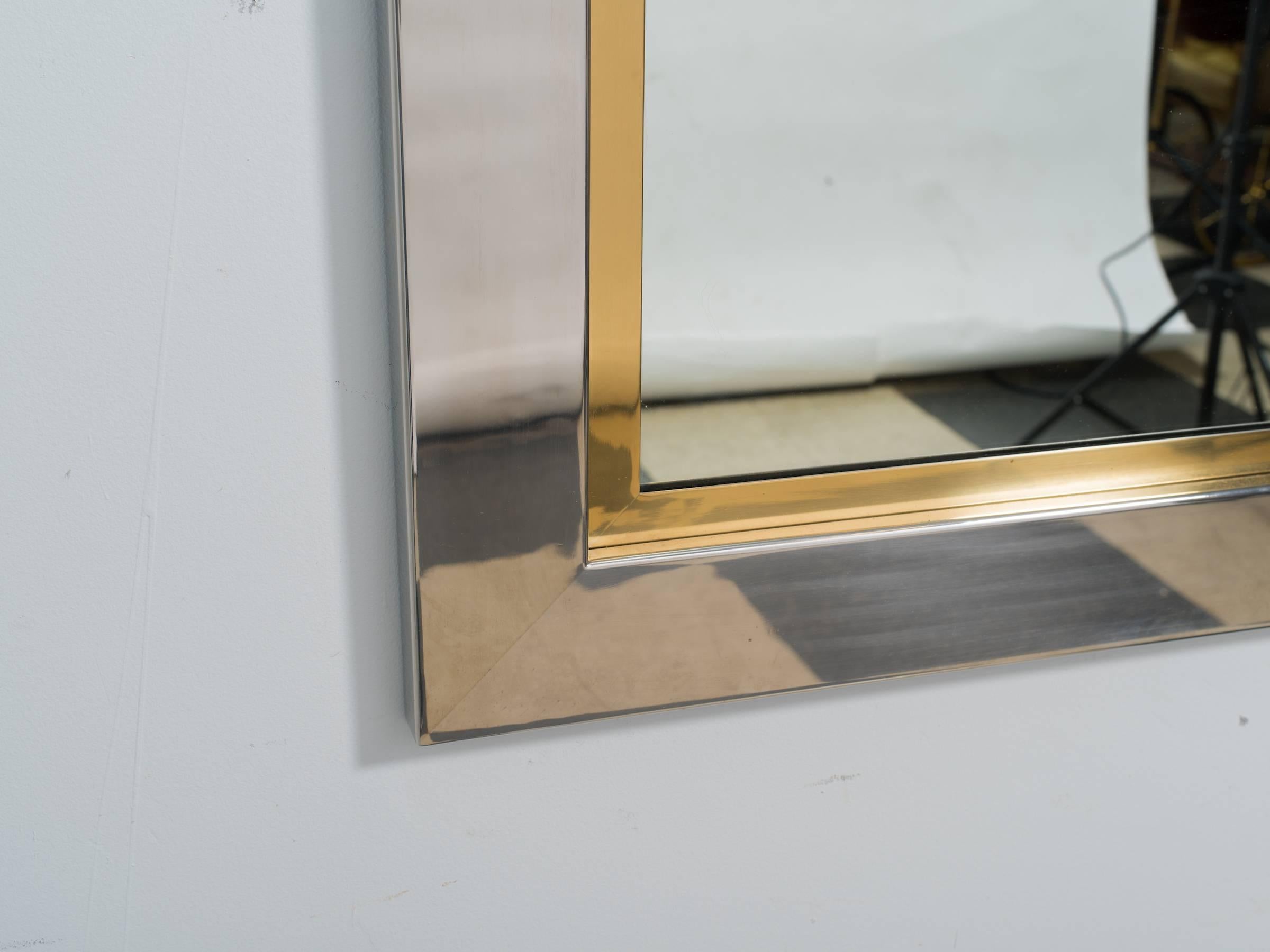 Late 20th Century 1970s Chrome and Brass Wall Mirror
