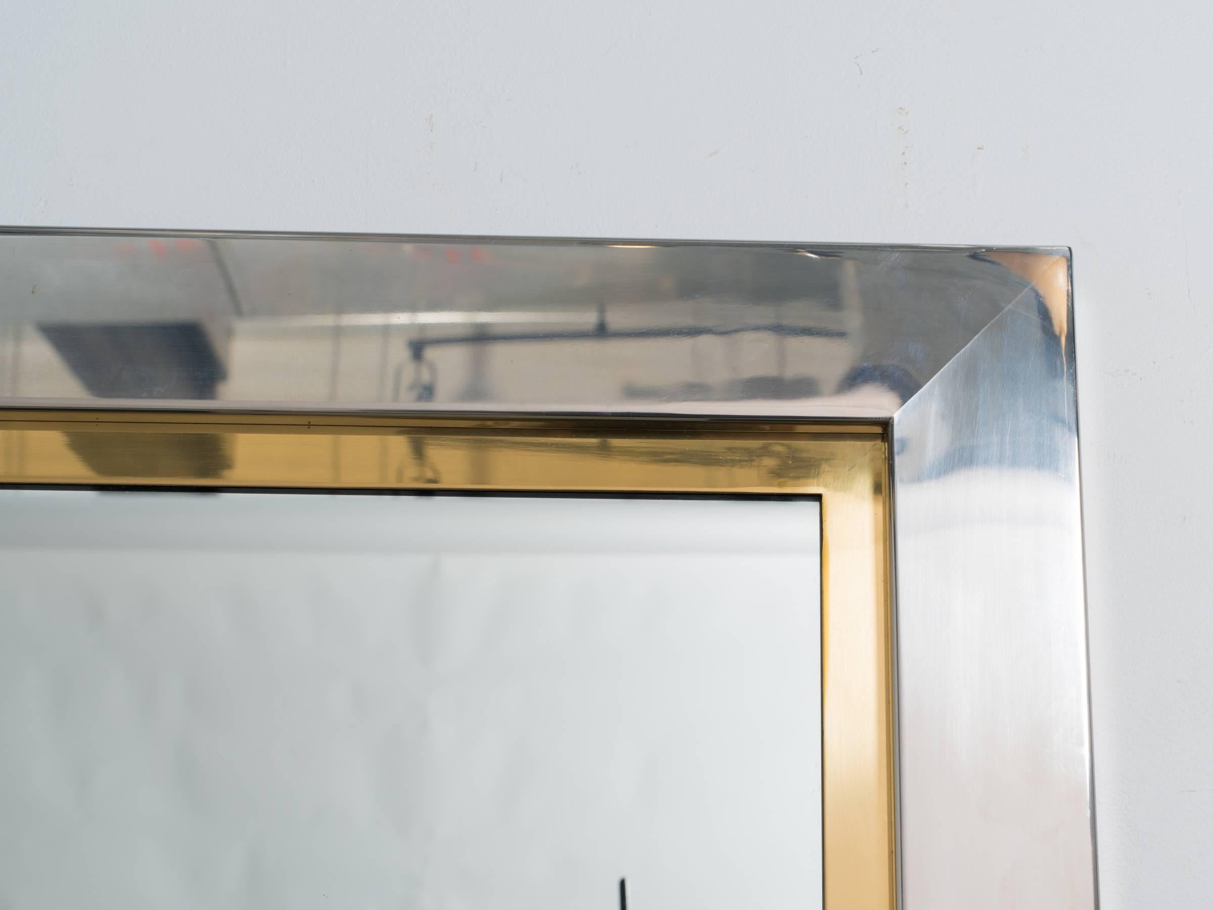 1970s Chrome and Brass Wall Mirror 1