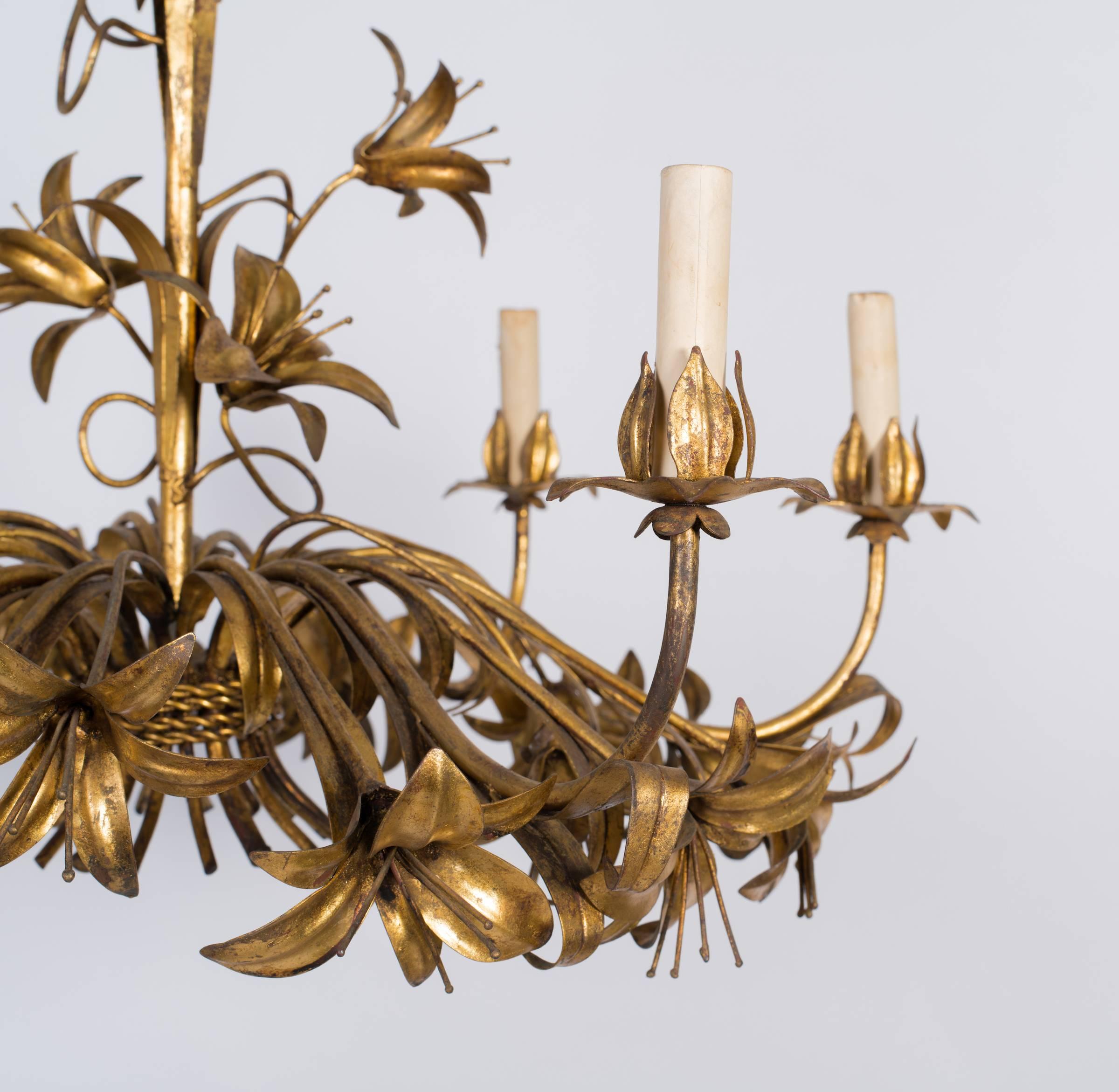 Italian 1960s gilt metal floral chandelier.