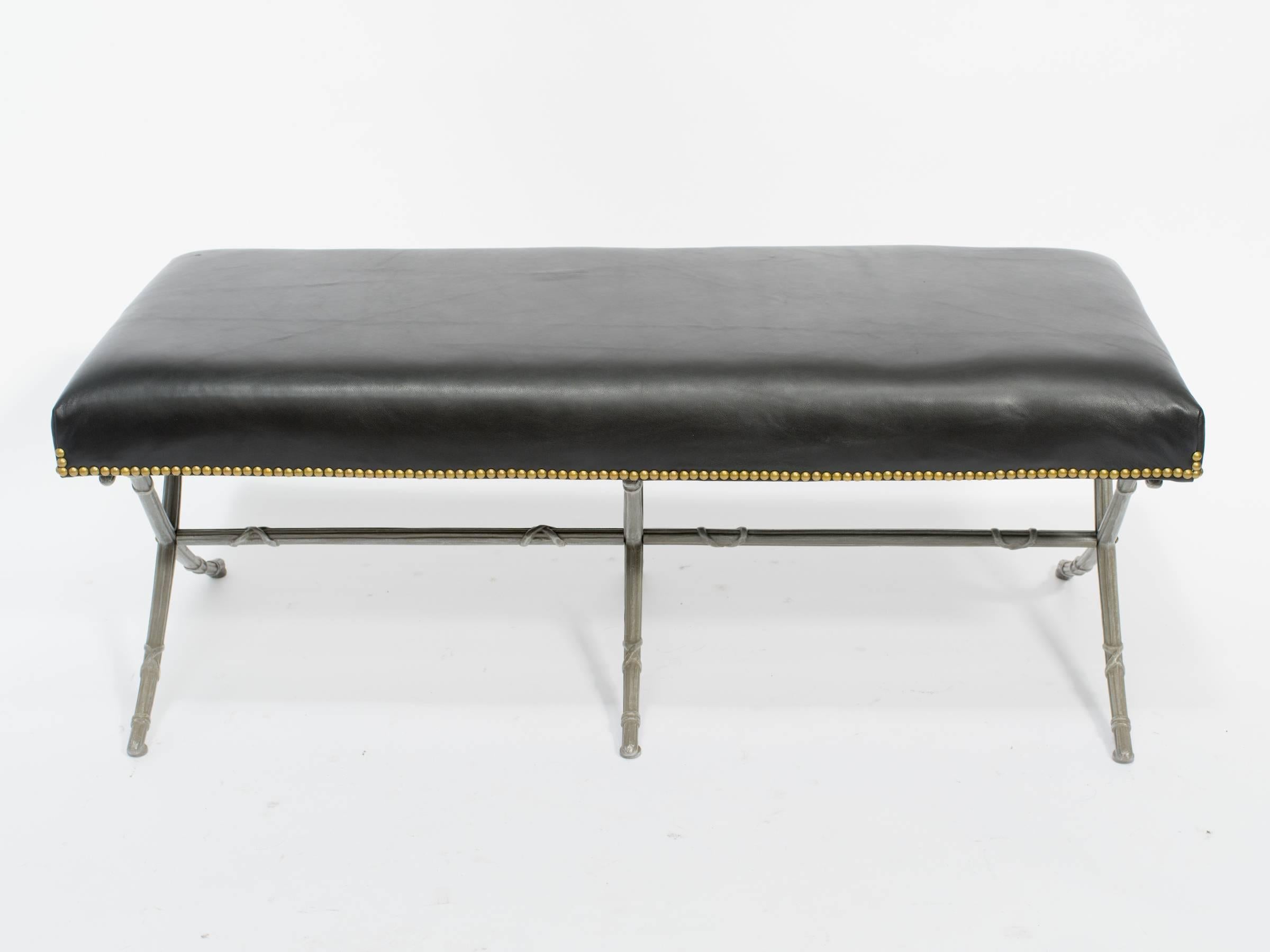 Classical Leather Bench on Metal Base 1