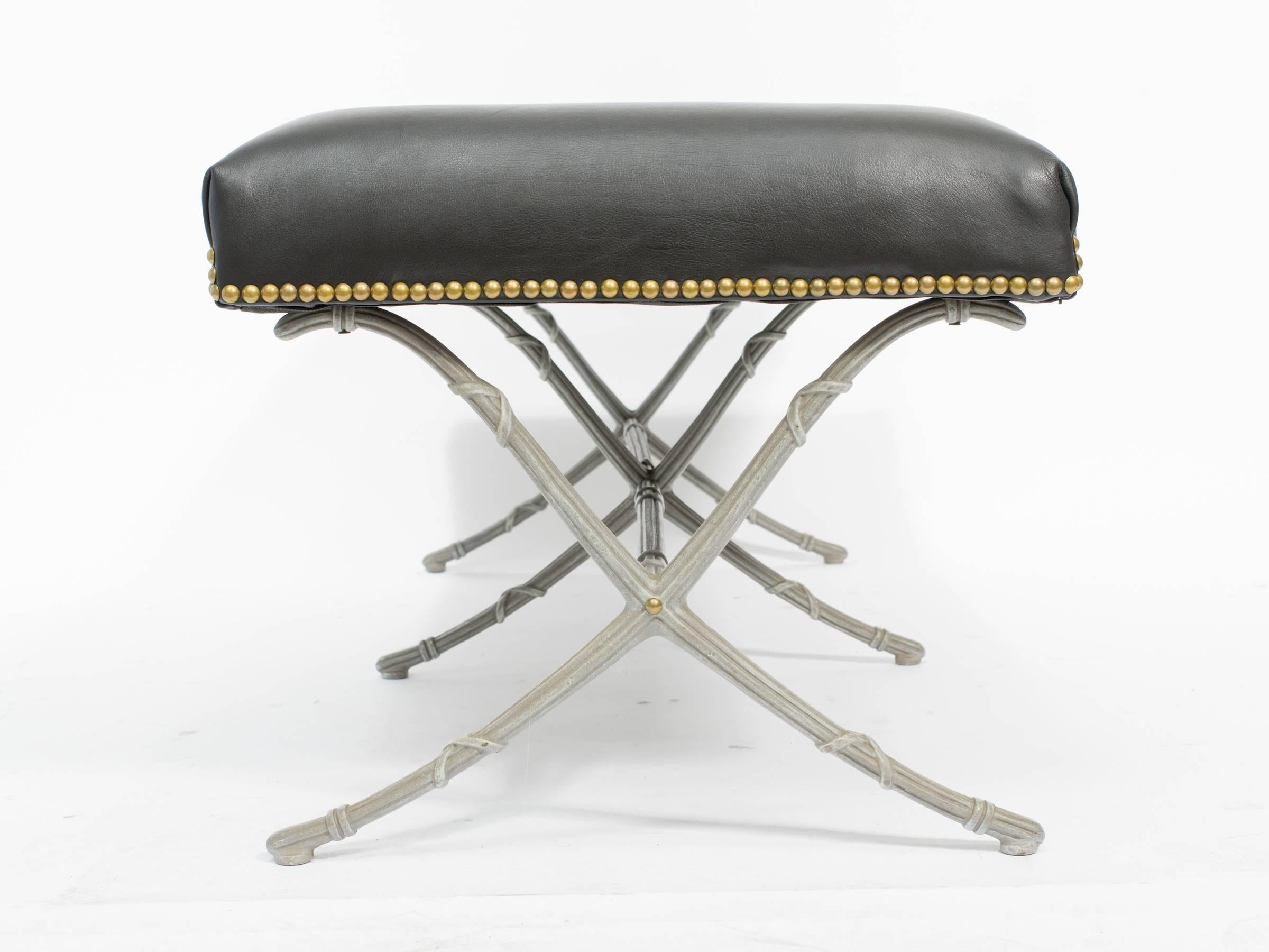 Classical Leather Bench on Metal Base 2