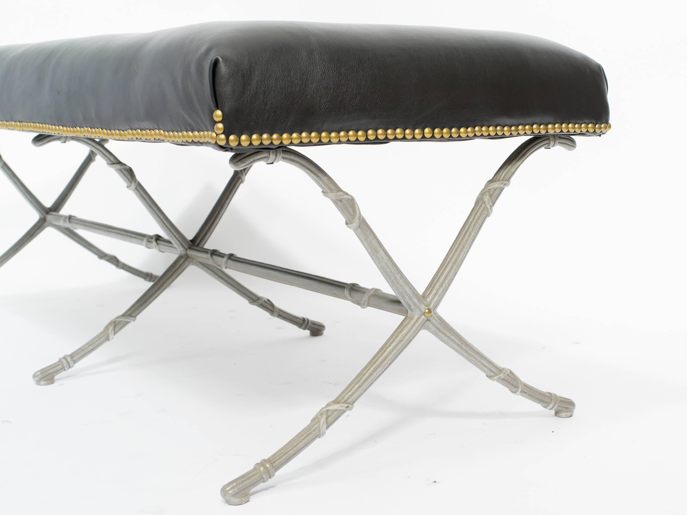 Classical Leather Bench on Metal Base 3