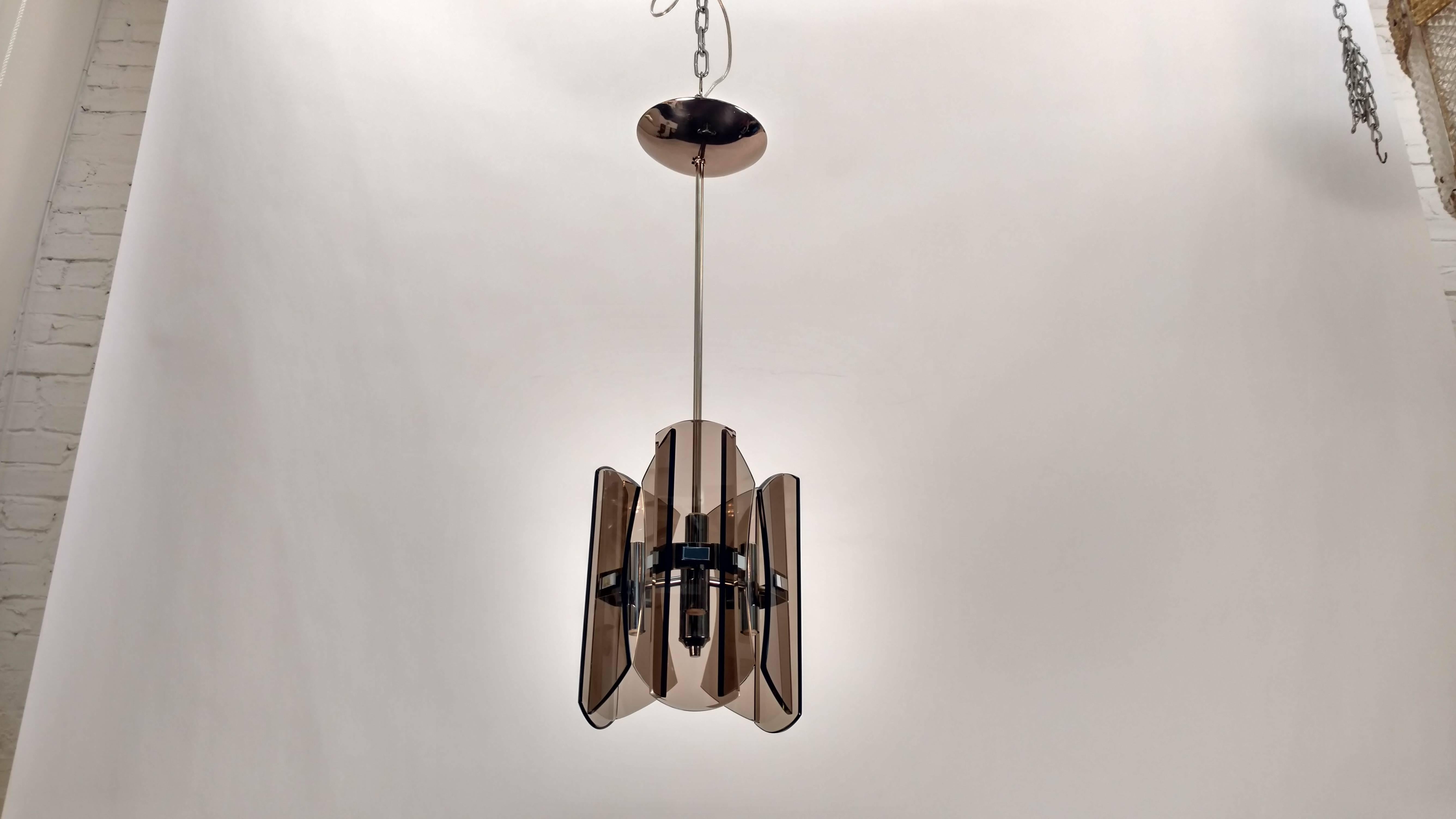 Verre Lustre en verre fumé de style Fontana Art en vente