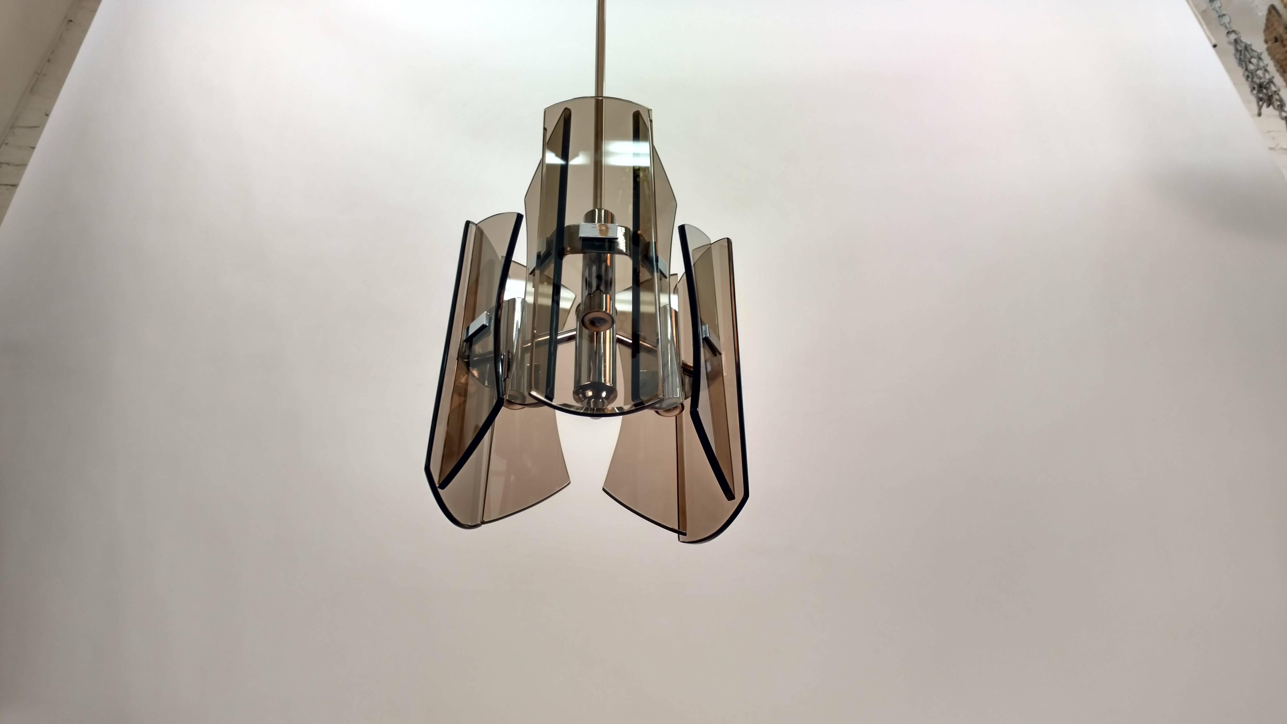 Lustre en verre fumé de style Fontana Art en vente 4