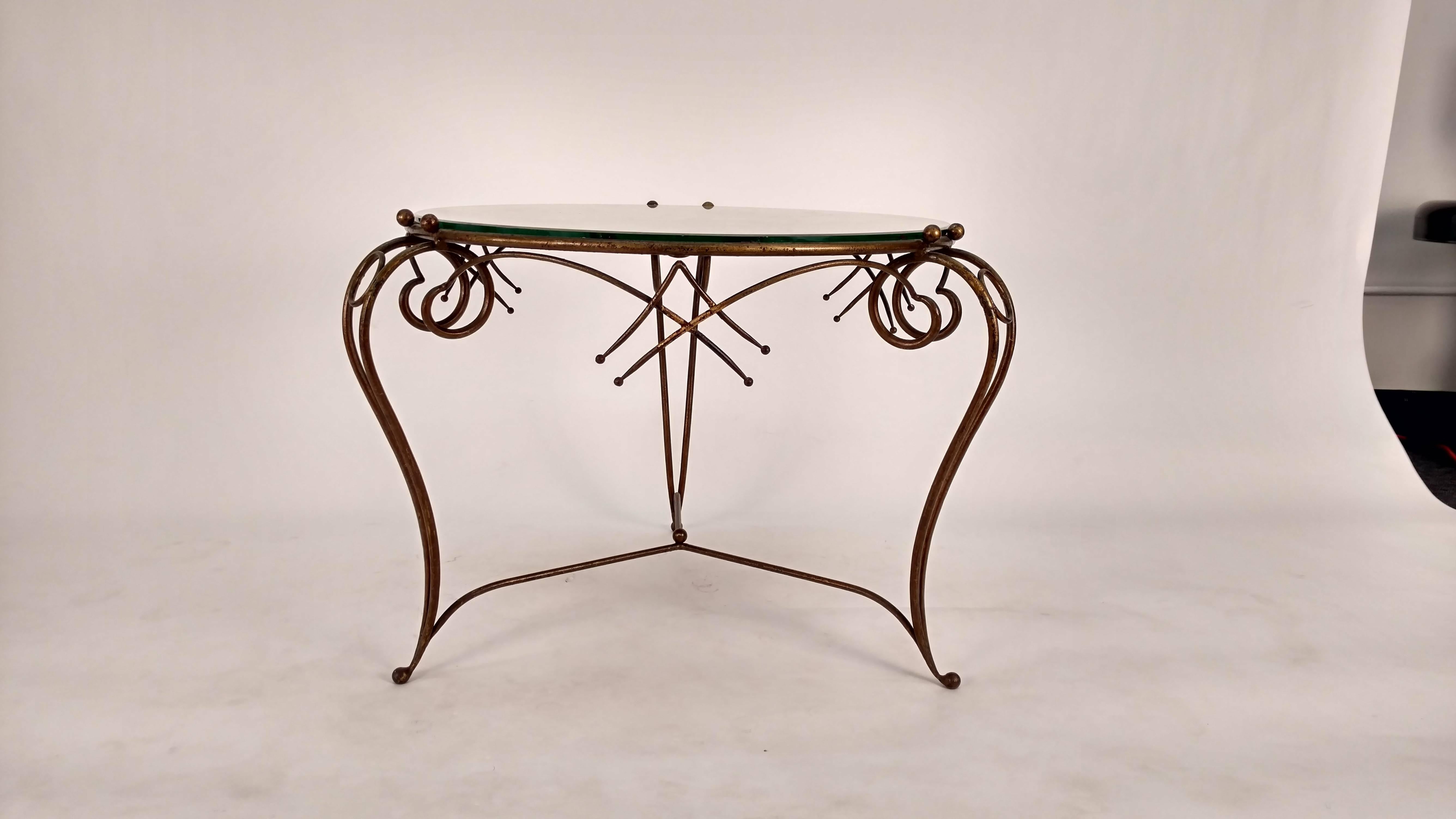 Gilt Metal Table and Gold Leaf Glass Top For Sale 1