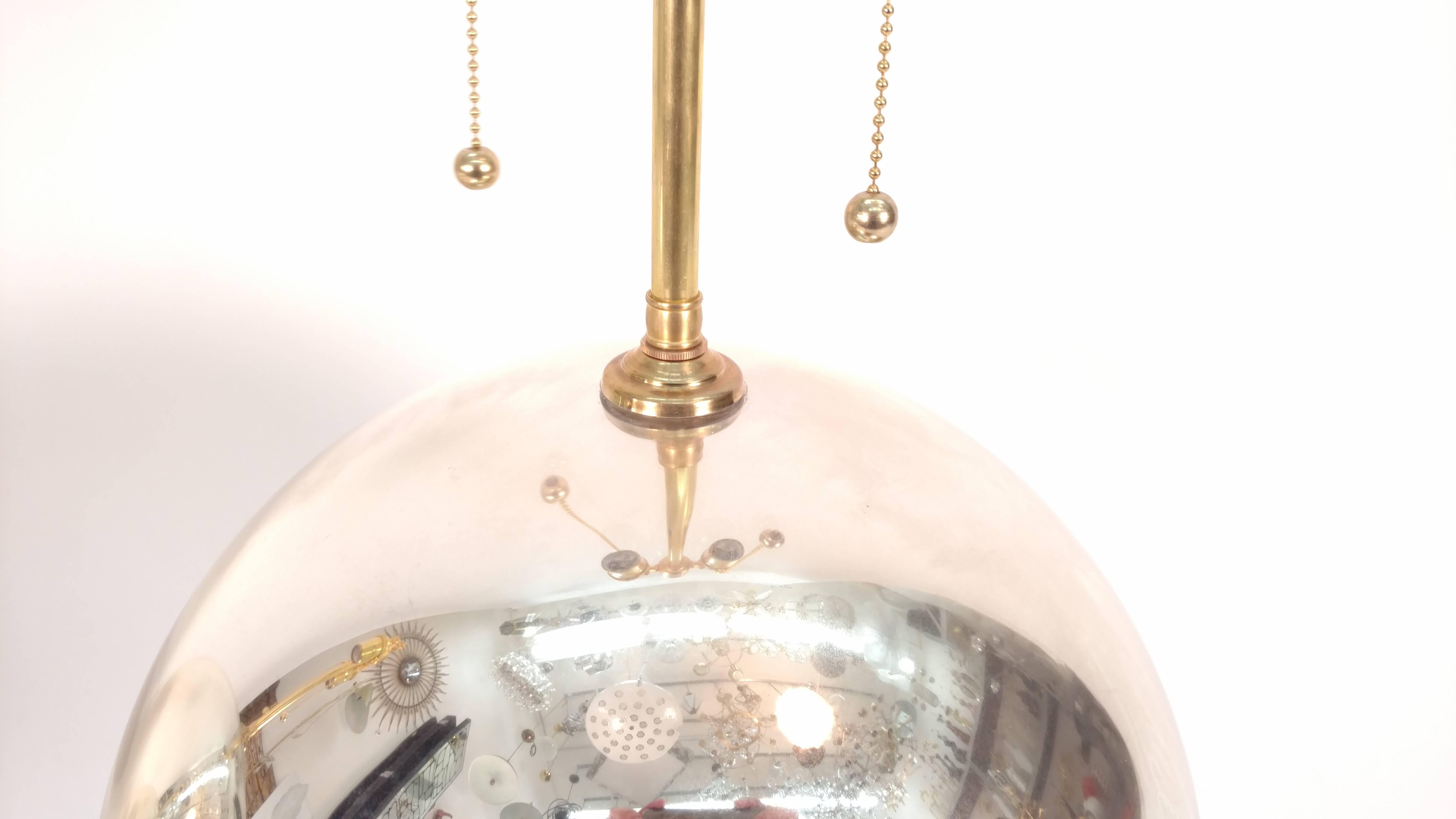 Large mercury glass ball lamps.
Rewired with double pull chain sockets and new brass bases.