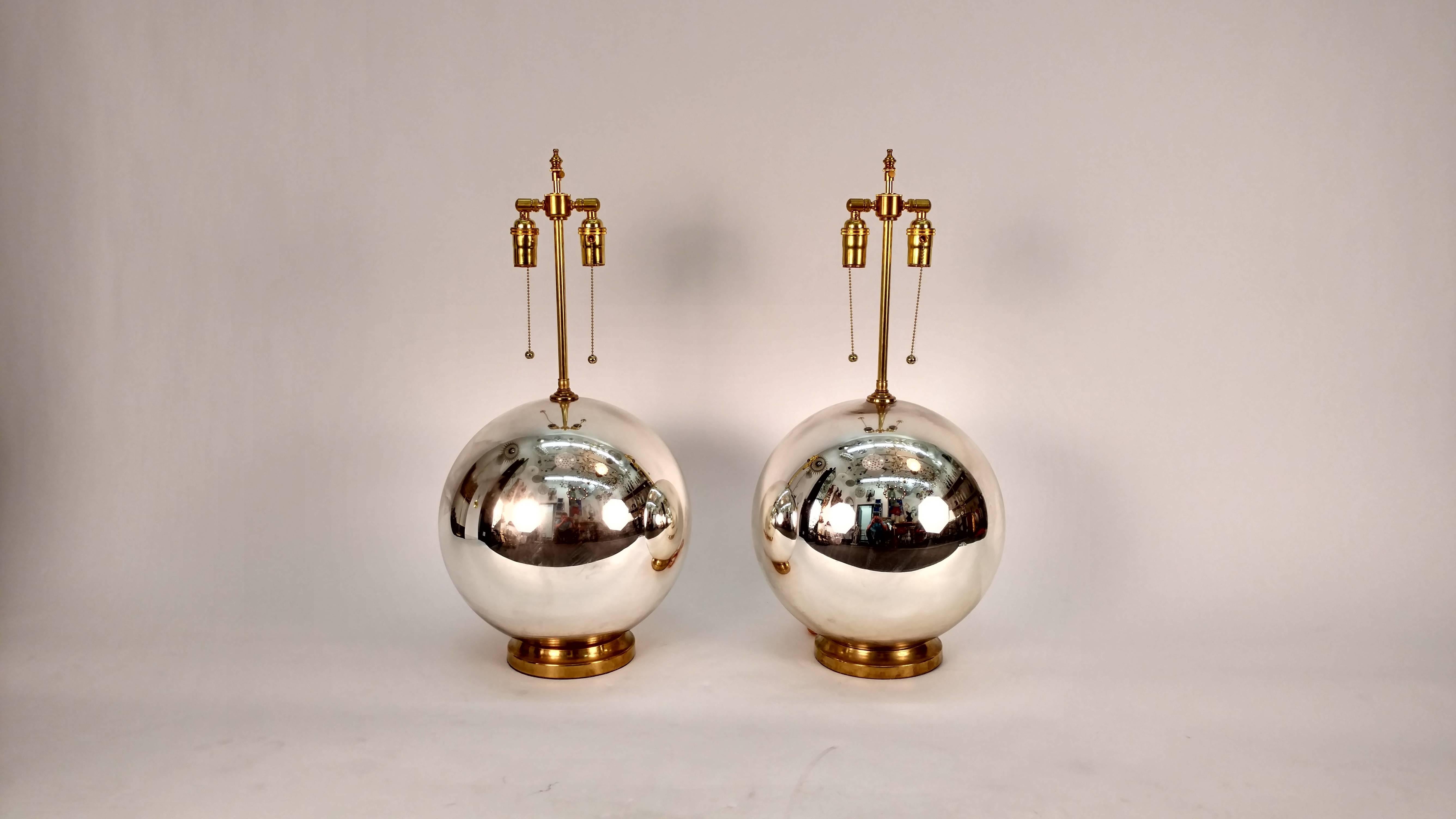 20th Century Large Pair of Mercury Glass Ball Lamps
