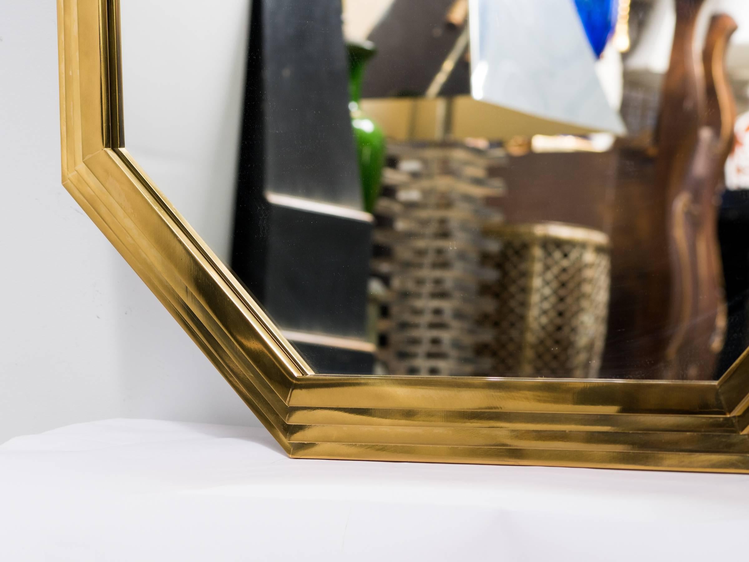 Late 20th Century 1970s Solid Brass Octogonal Mirror