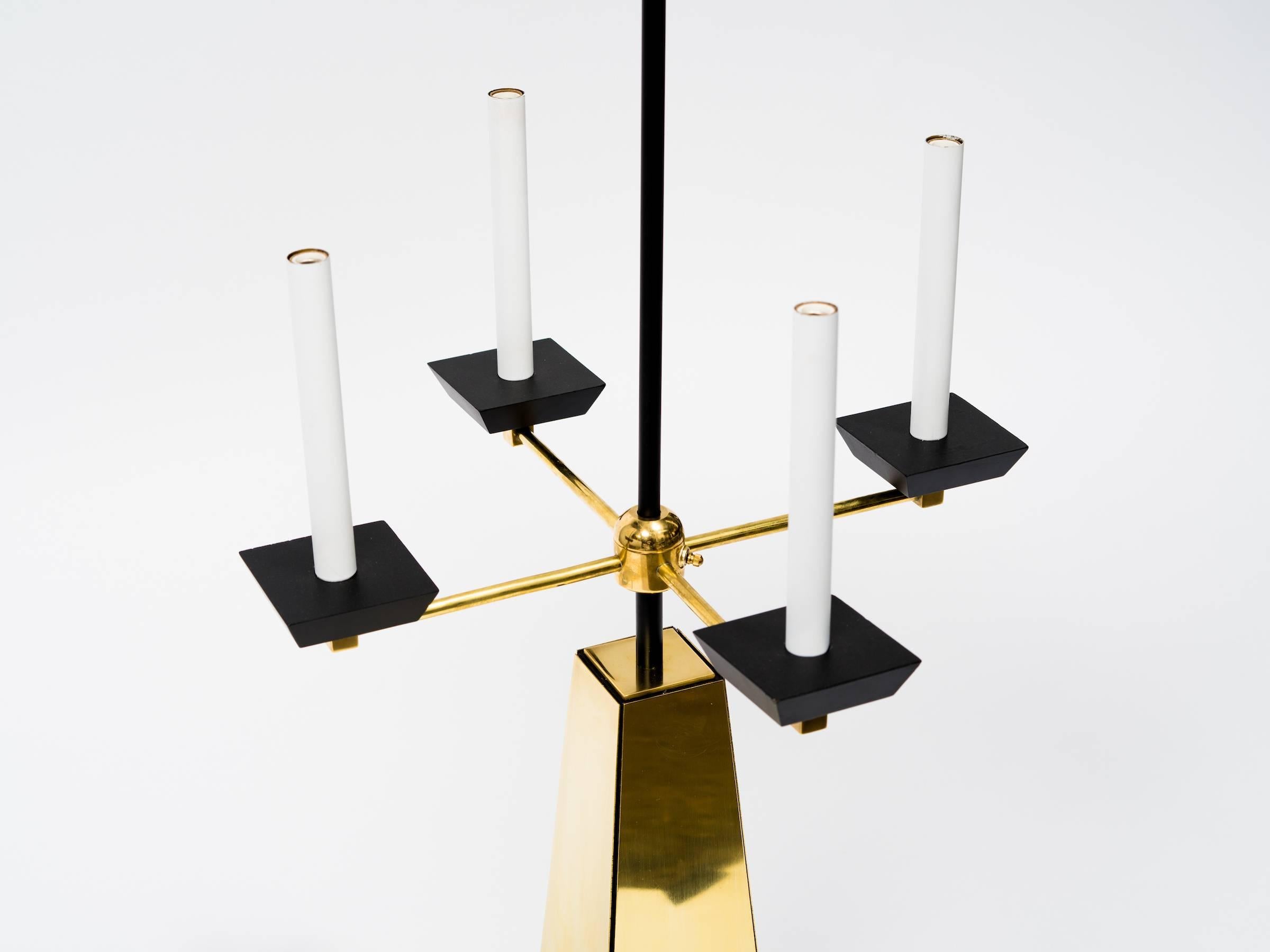 Restored 1950s brass obelisk lamp.