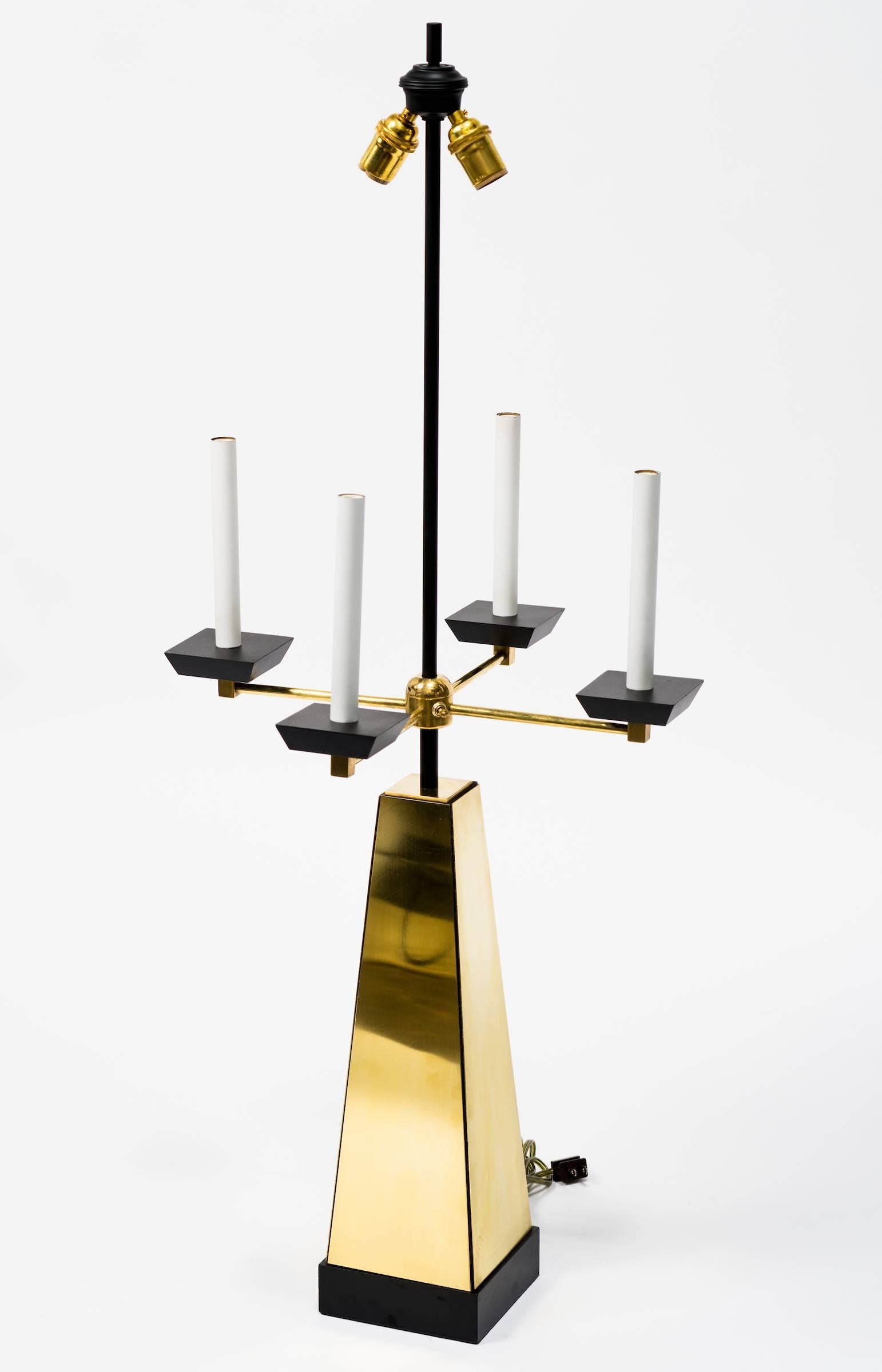 Mid-20th Century Restored 1950s Brass Obelisk Lamp For Sale
