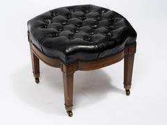 1950s Leather Tufted Ottoman on Casters