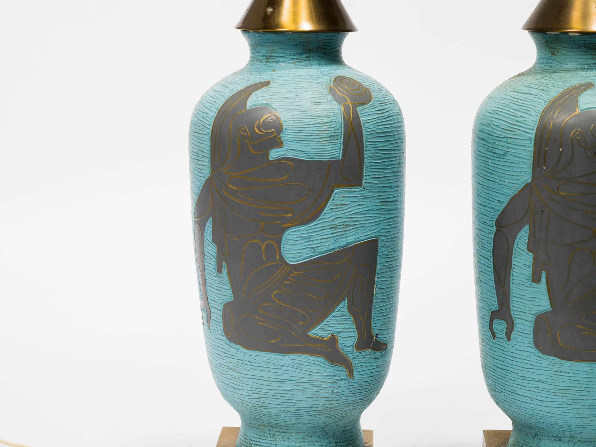 Pair of Gustavsberg style Greek figural lamps

Dimensions are to the top of the socket.