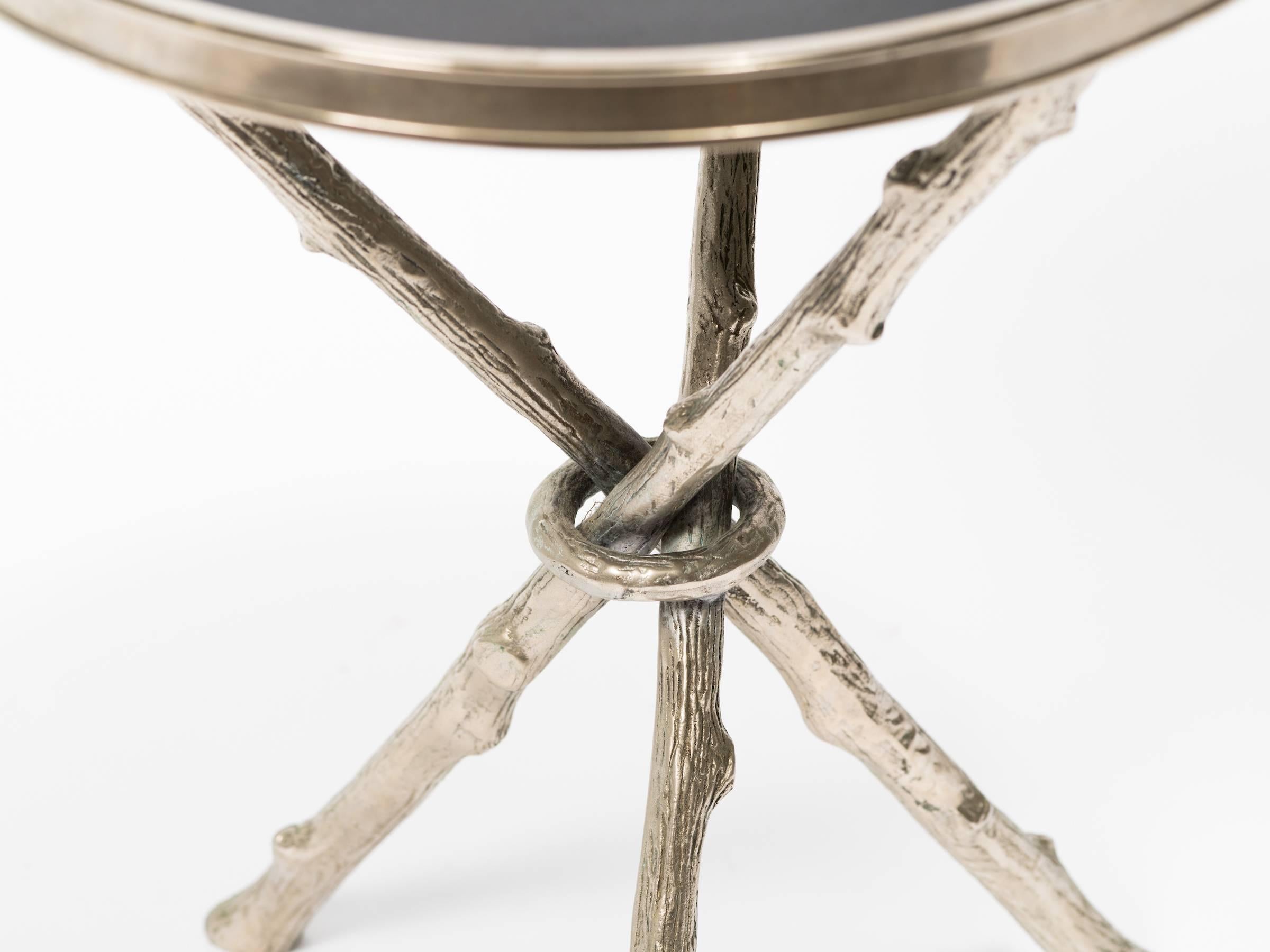 Contemporary Faux Bamboo Chrome and Granite Tripod Table