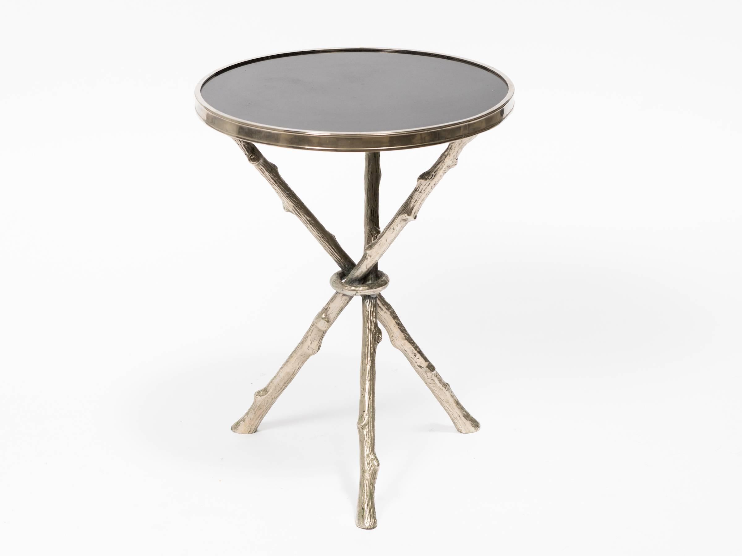 Faux Bamboo Chrome and Granite Tripod Table In Good Condition In Tarrytown, NY