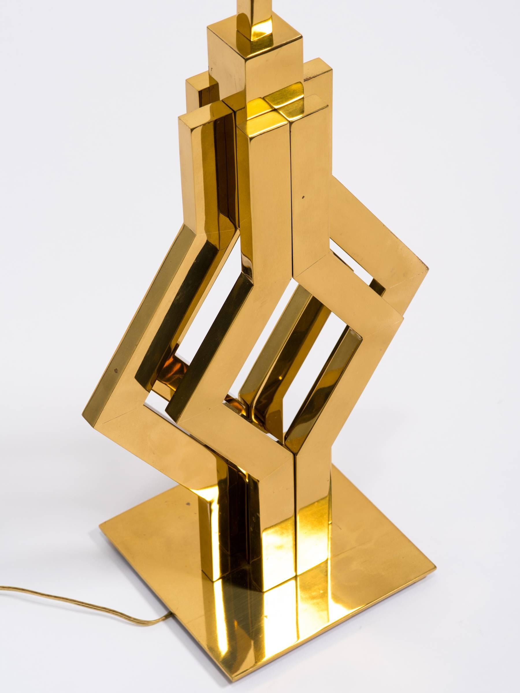 1970s Geometric Brass Table Lamp 1