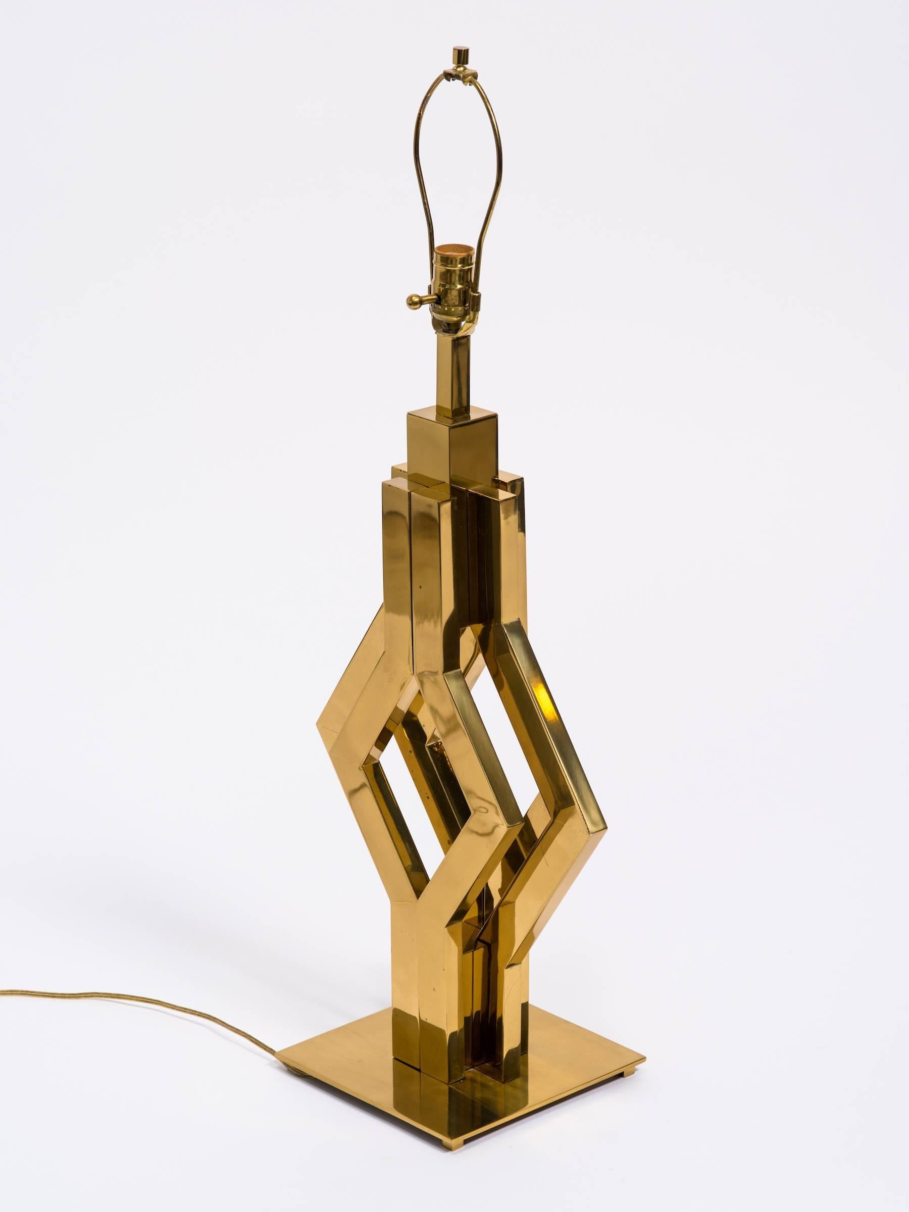 Late 20th Century 1970s Geometric Brass Table Lamp
