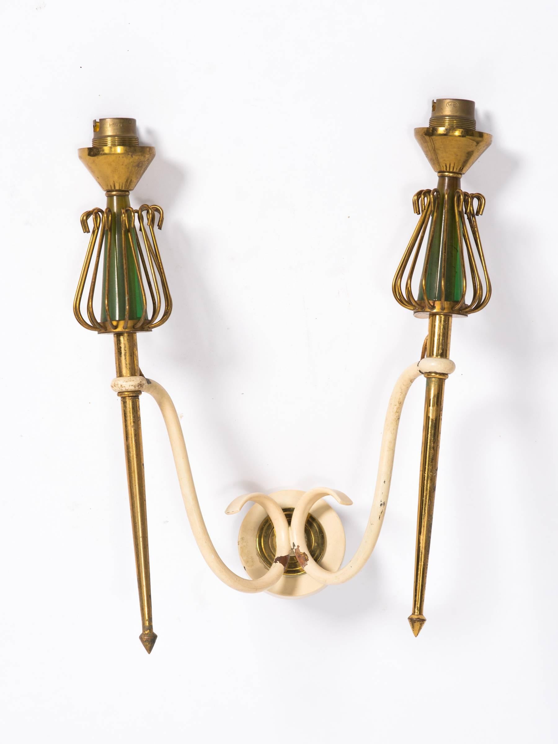 Pair of French 1940s Brass Sconces 1