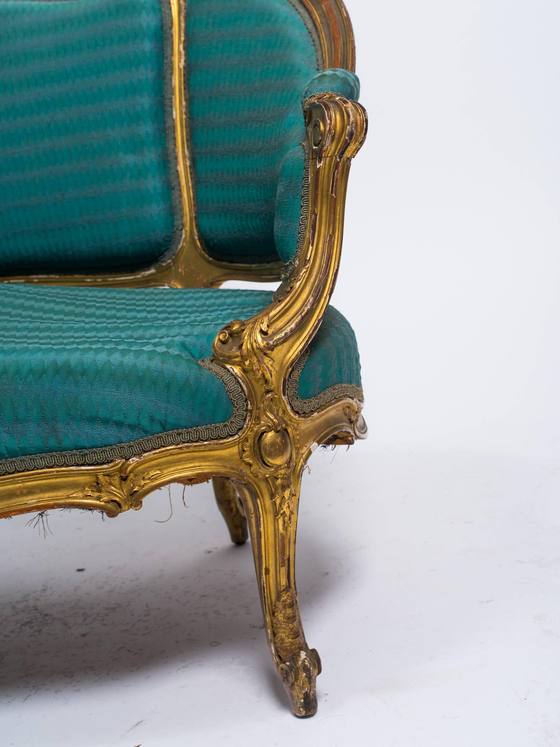 19th Century French Carved Gilt Settee In Good Condition In Tarrytown, NY