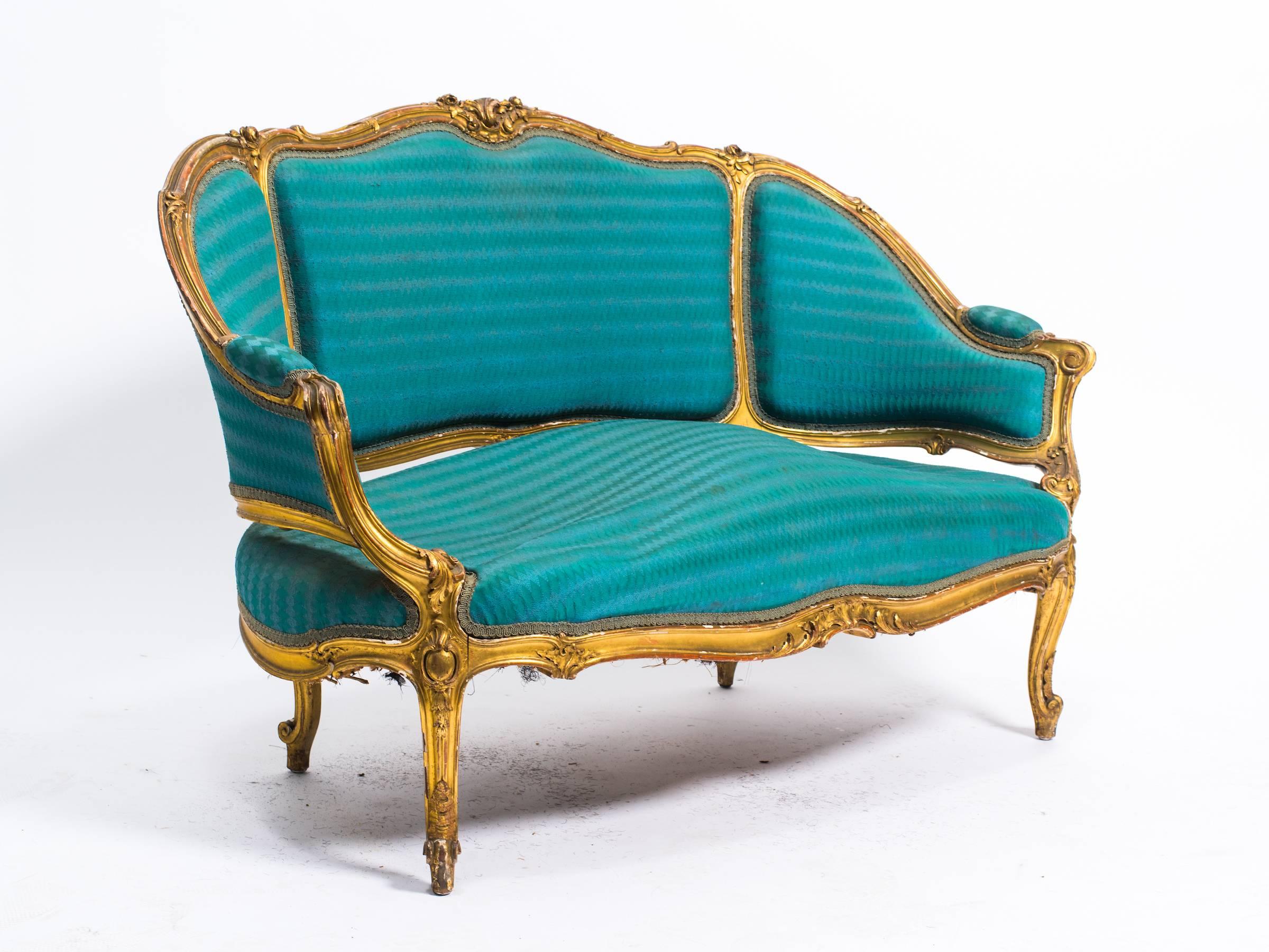 19th Century French Carved Gilt Settee 2
