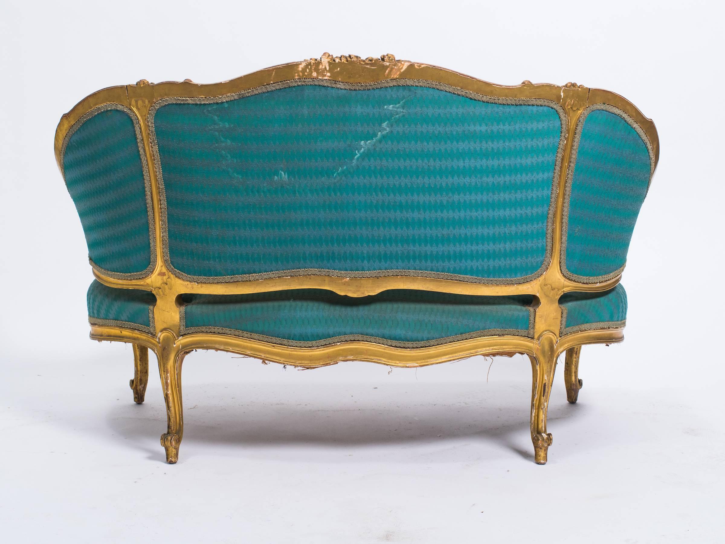 19th Century French Carved Gilt Settee 4