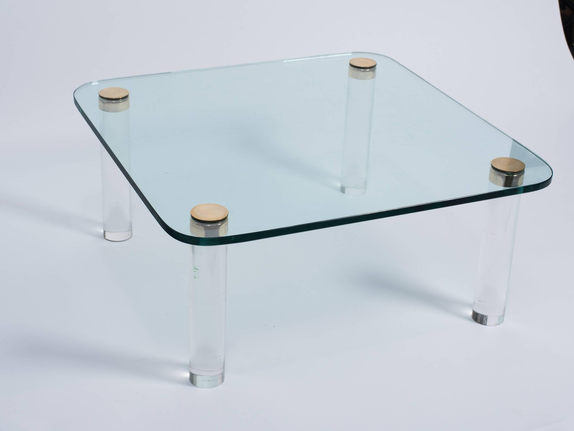 1970s Brass Glass and Lucite Cocktail Table by Pace 2