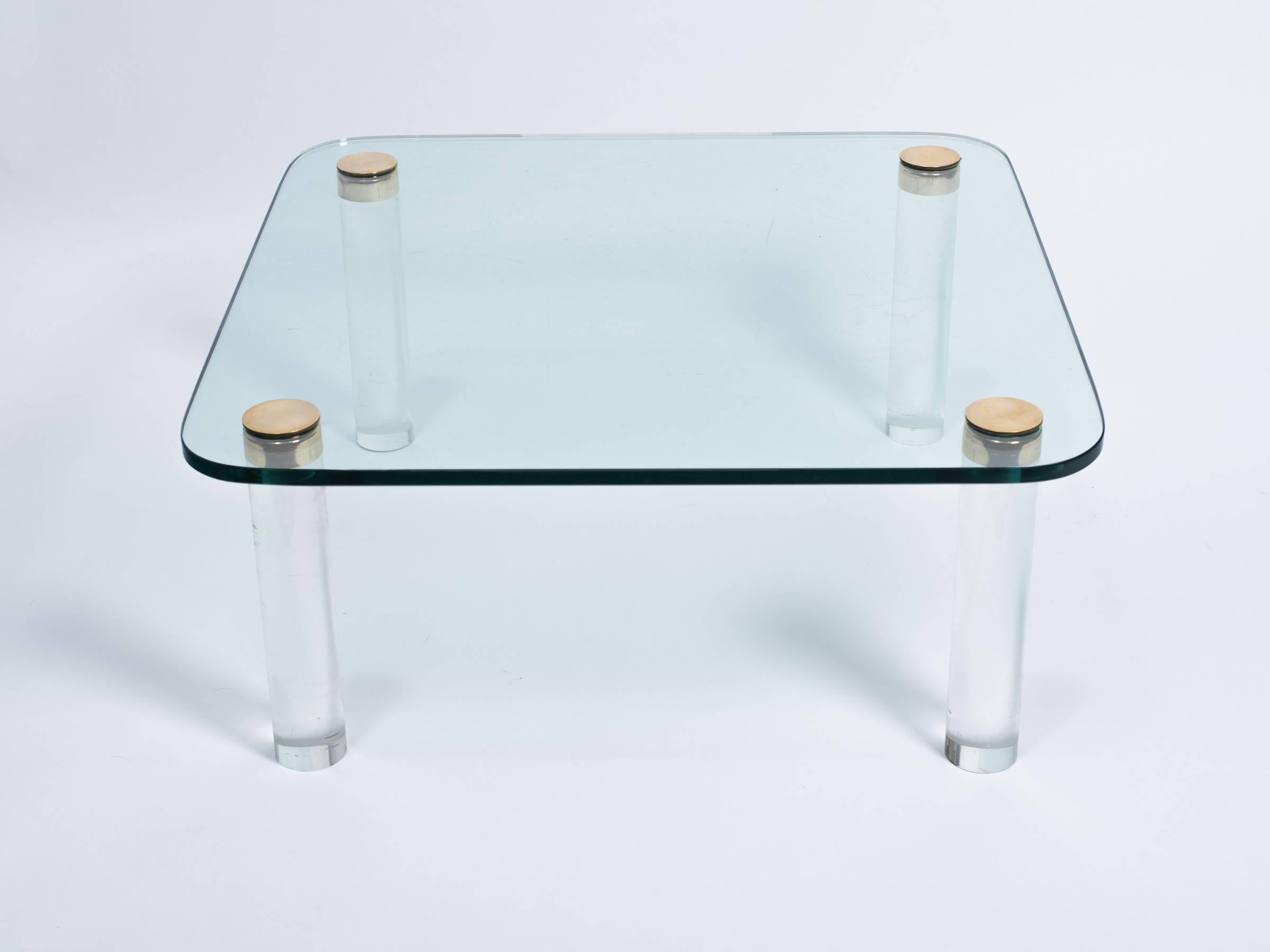 1970s Brass Glass and Lucite Cocktail Table by Pace 1