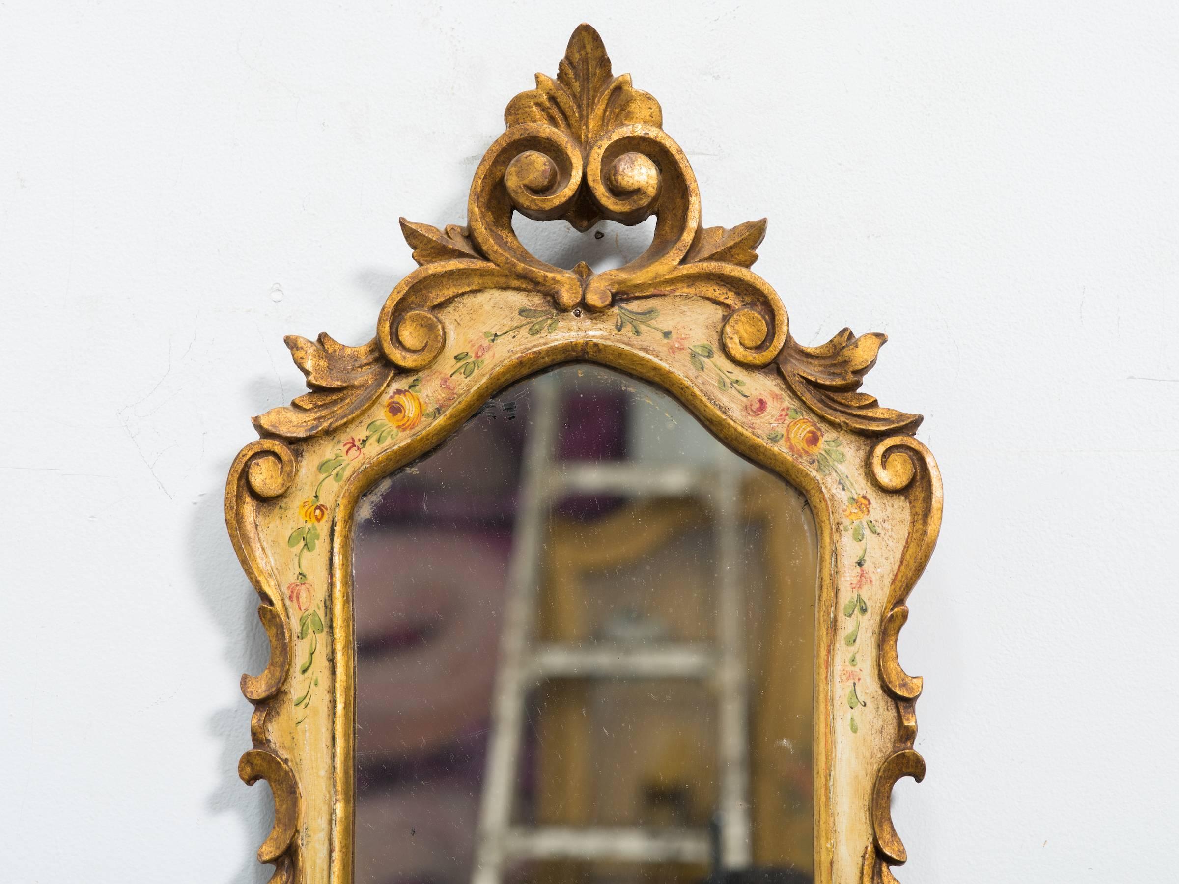 Pair of Hand-Painted  Giltwood Italian Mirrors In Good Condition In Tarrytown, NY