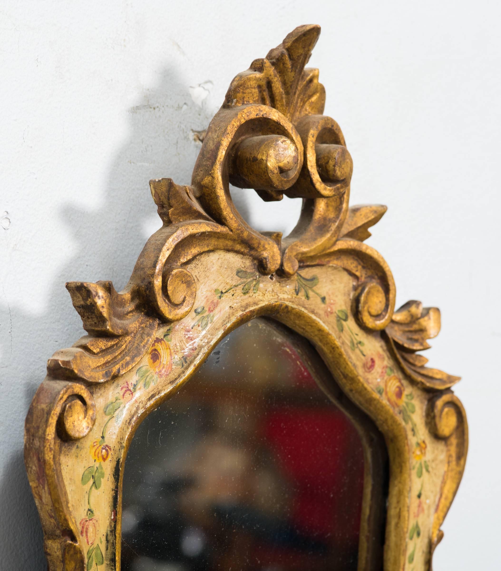 Mid-20th Century Pair of Hand-Painted  Giltwood Italian Mirrors