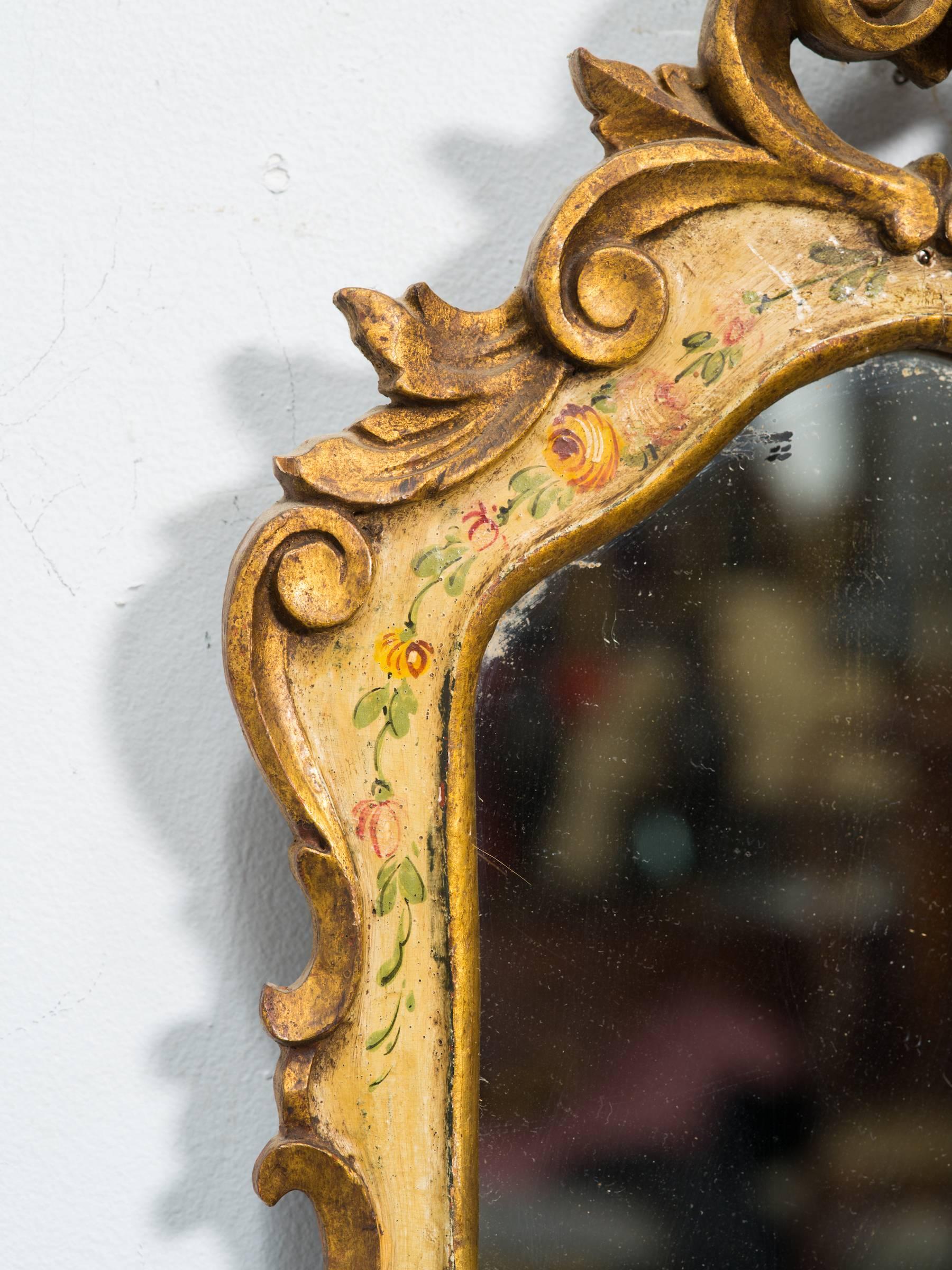 Pair of Hand-Painted  Giltwood Italian Mirrors 1