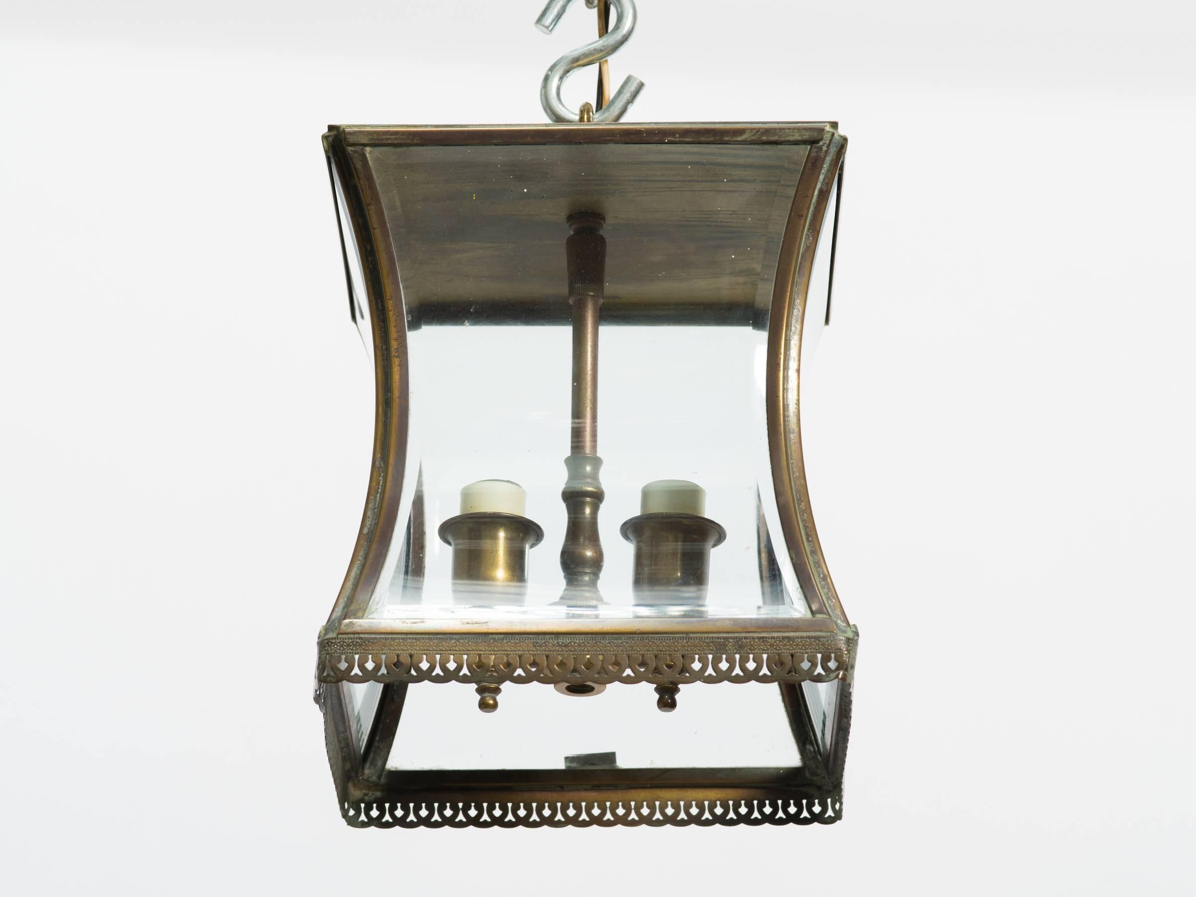 Small brass beveled glass lantern.
