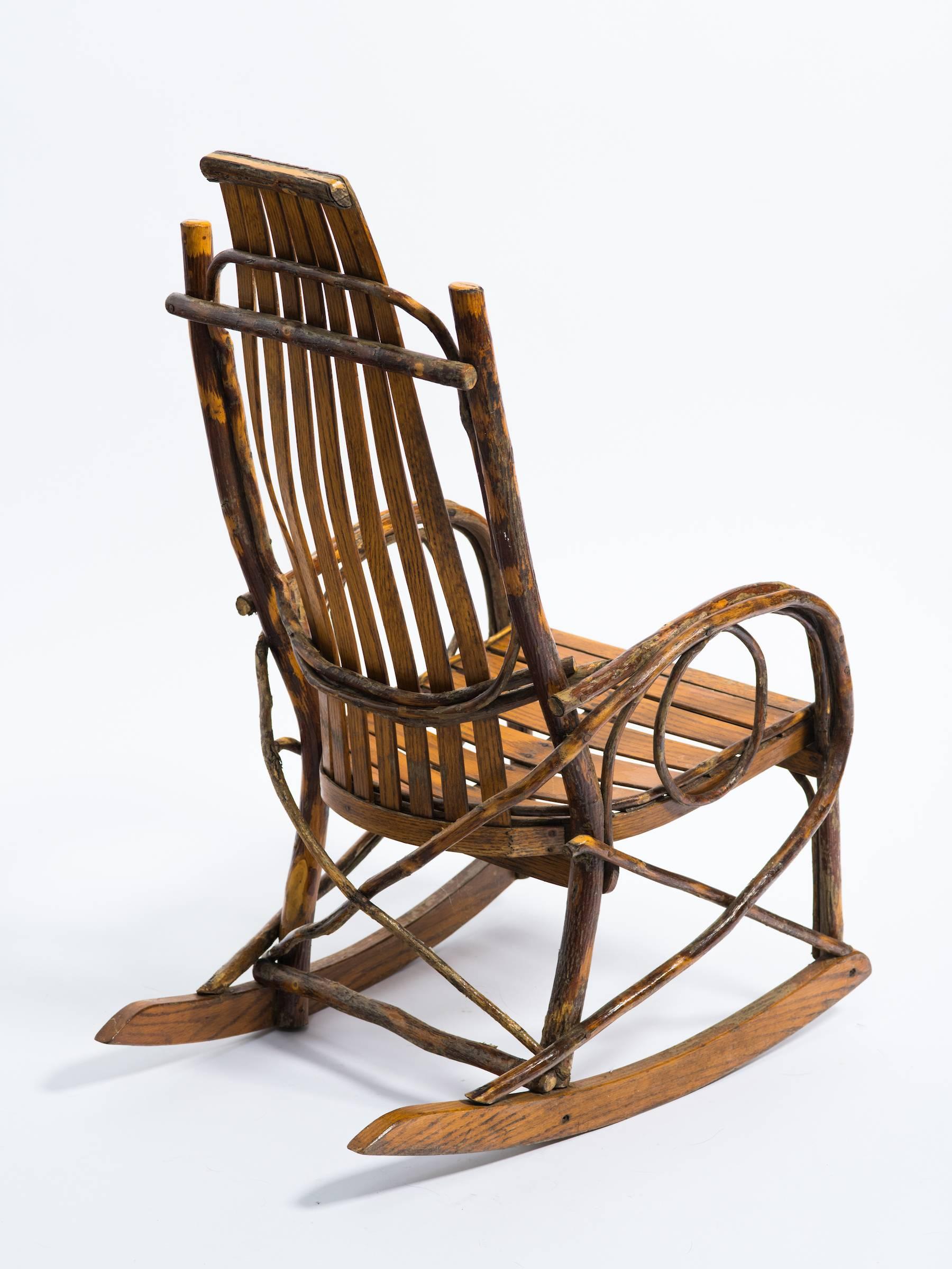 Children's Adirondack Bentwood Oak Hickory Rocking Chair In Good Condition In Tarrytown, NY