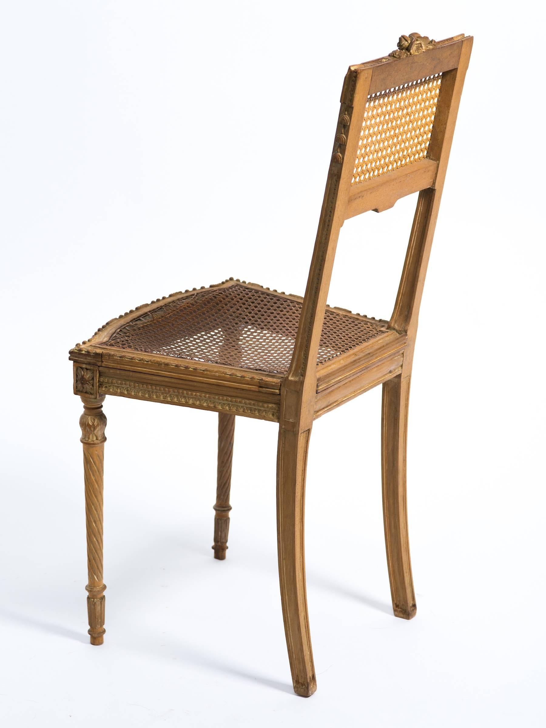 1920s hand-carved French caned side chair