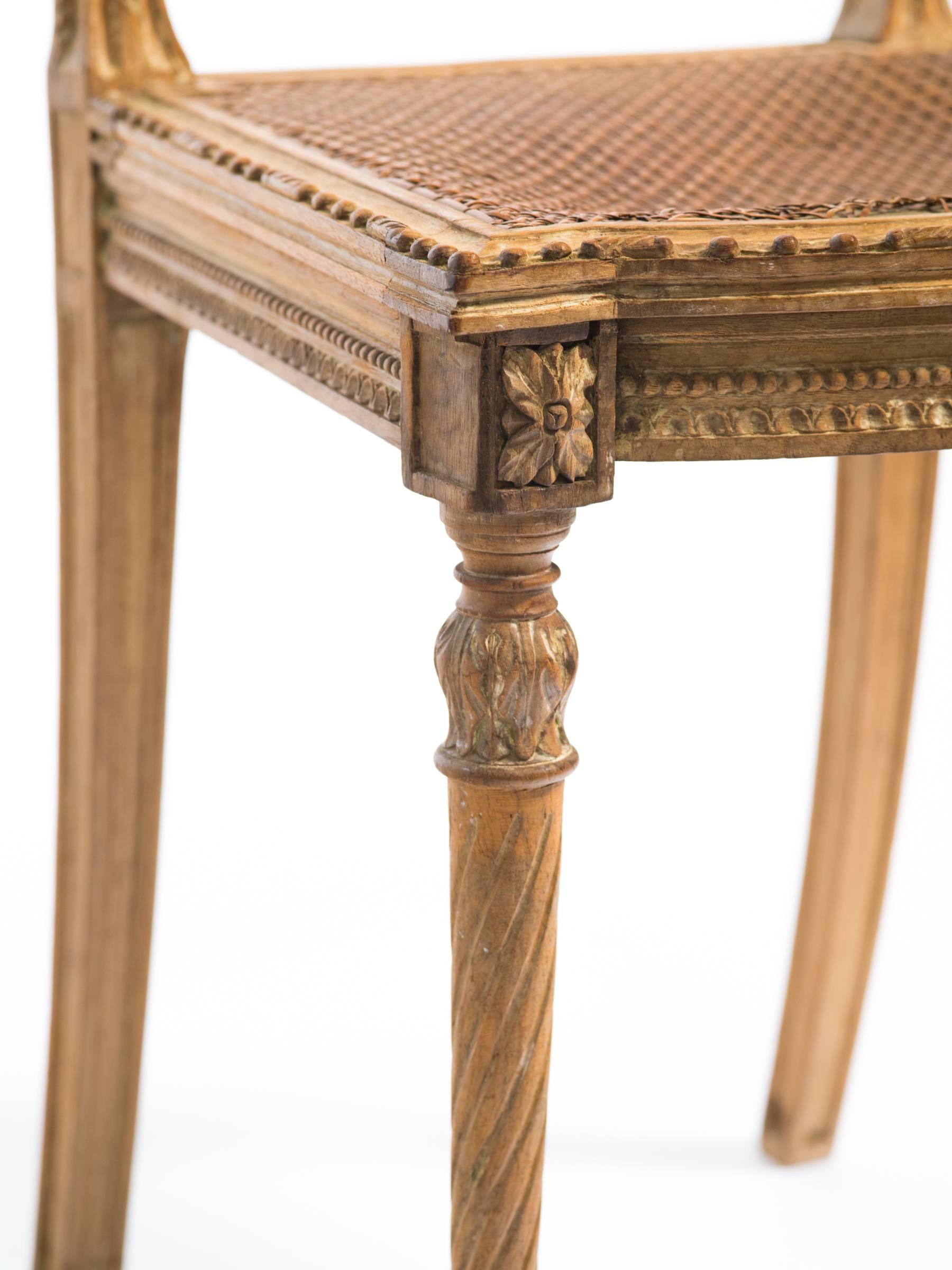 Early 20th Century 1920s Hand-Carved French Caned Side Chair
