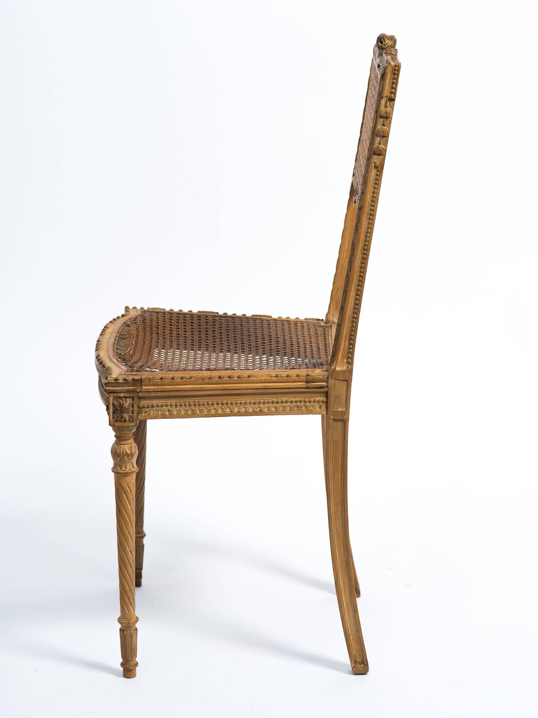 1920s Hand-Carved French Caned Side Chair 3