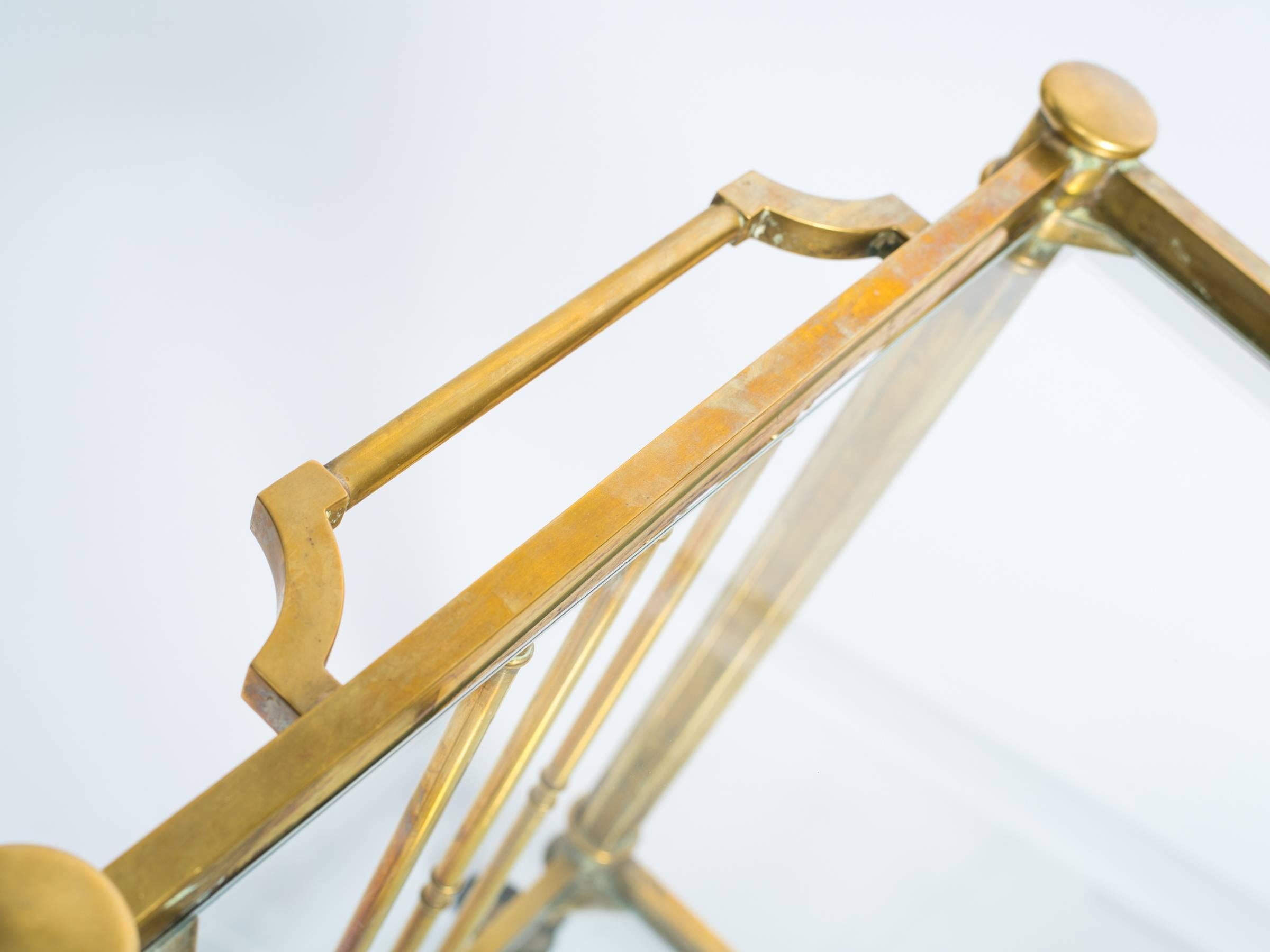 Brass Two-Tier Bar Cart In Good Condition In Tarrytown, NY