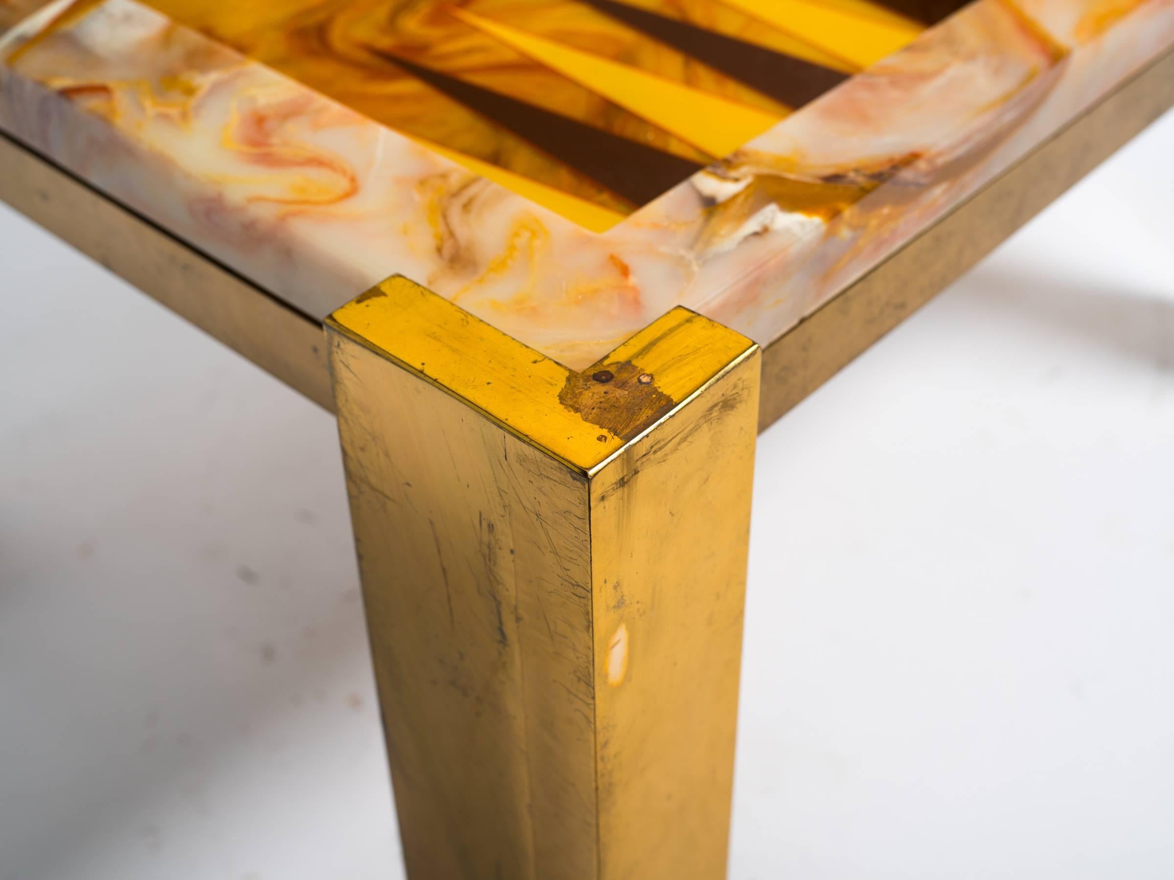 Stunning 1970s onyx backgammon table on brass base.