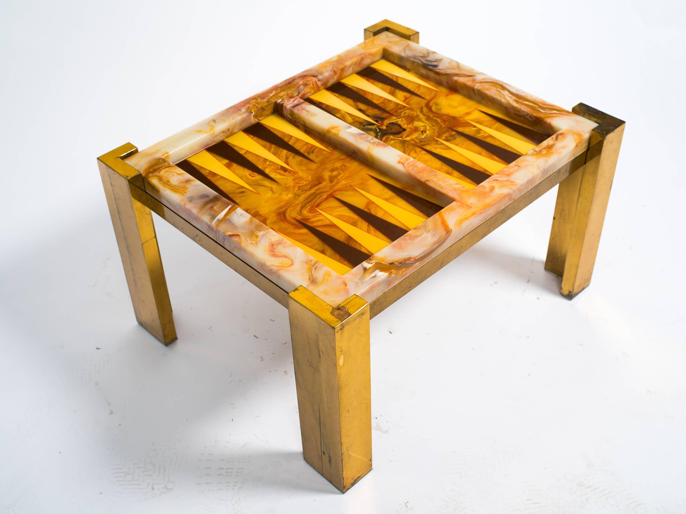 Late 20th Century Onyx Backgammon Table on  Brass Base