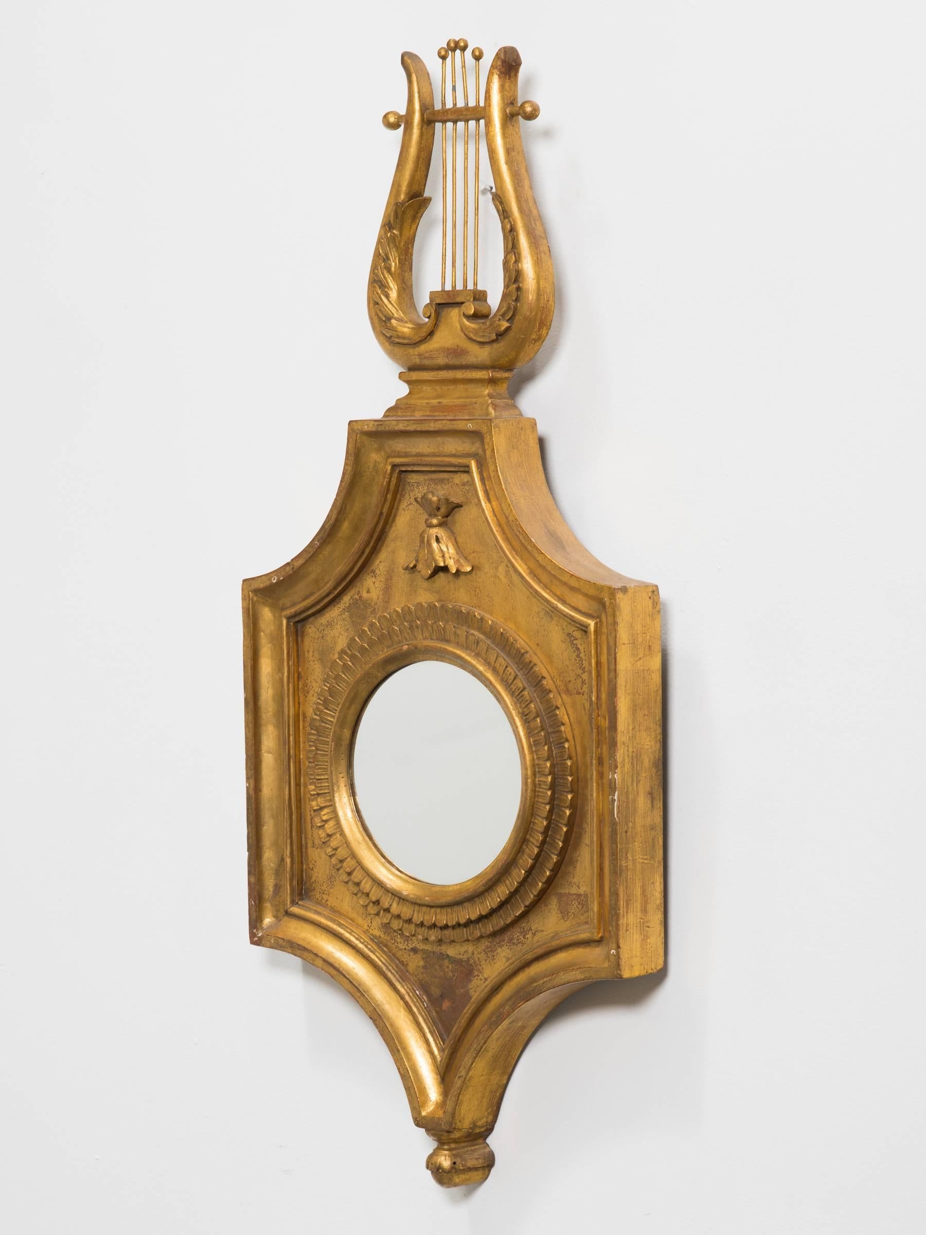 Mid-20th Century Italian Gilt Wood Lyre Mirror For Sale