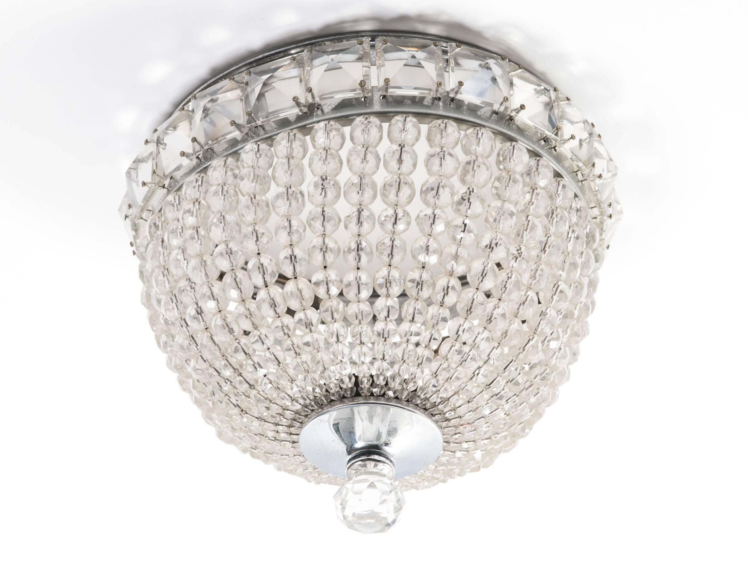 Mid-20th Century Flush Mounted French Beaded Shade For Sale