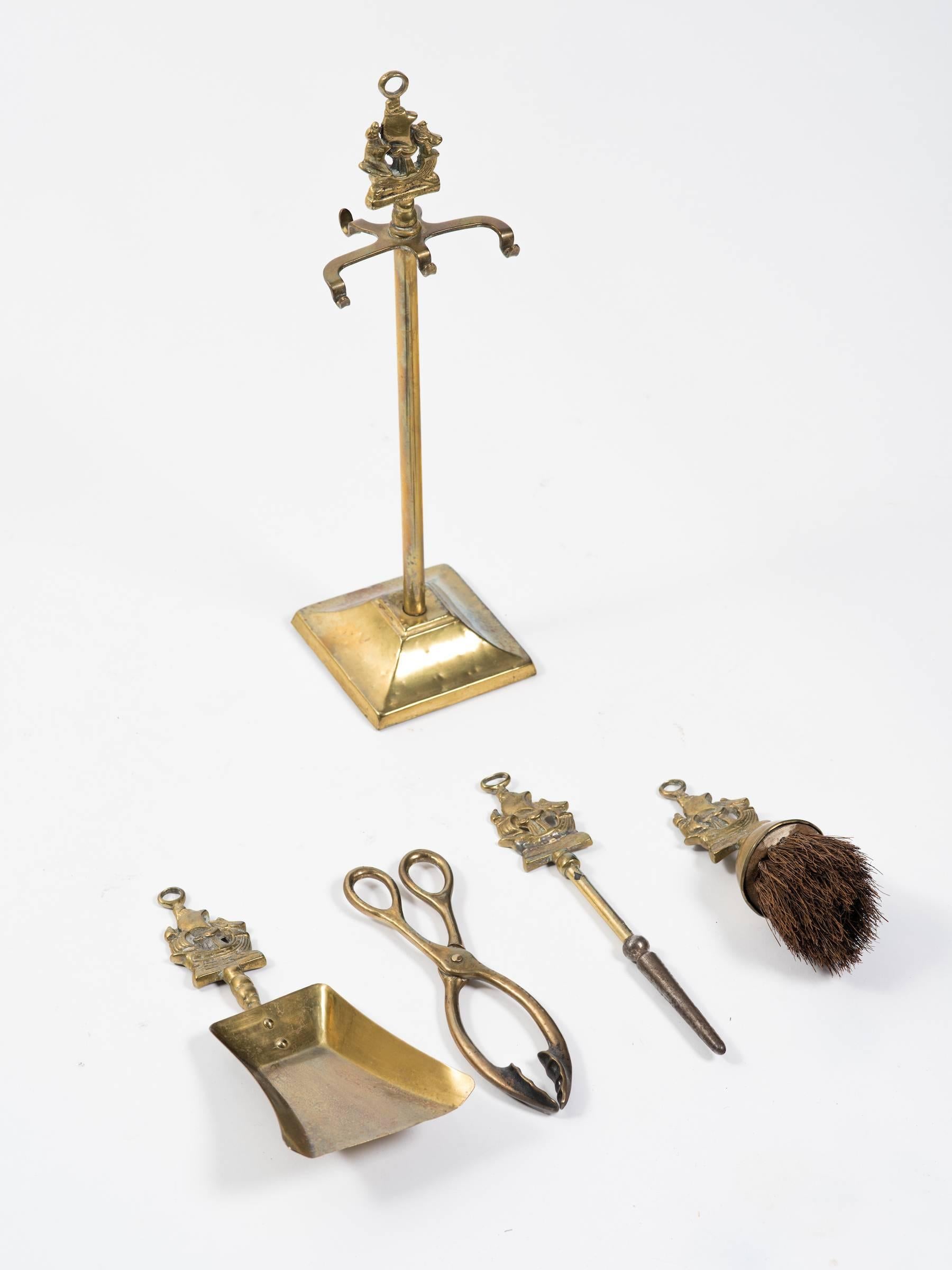 Brass English tabletop nautical fireplace tool set. I assume this was a salesman's sample.