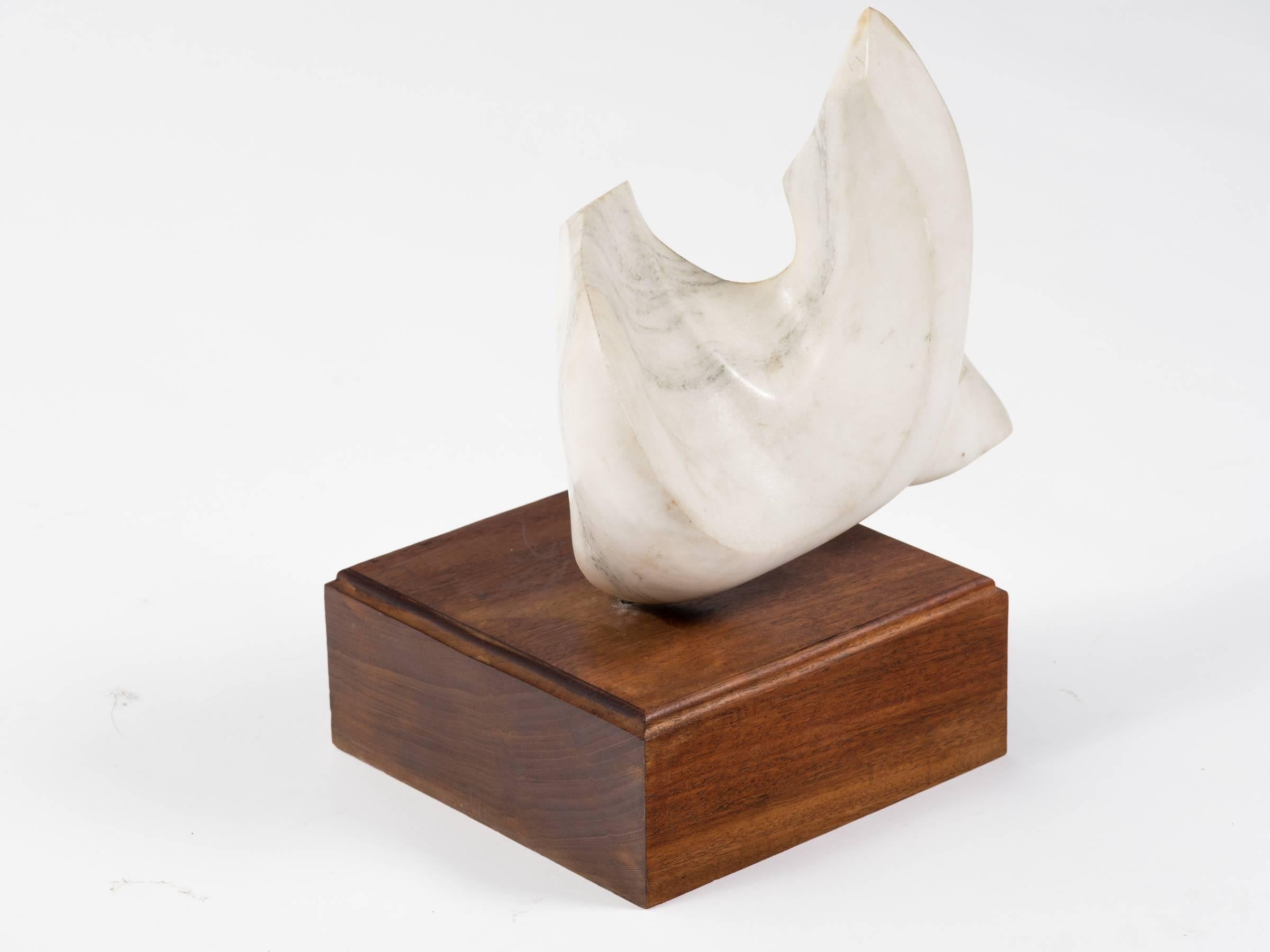 Abstract Marble Sculpture on Wood Base 1