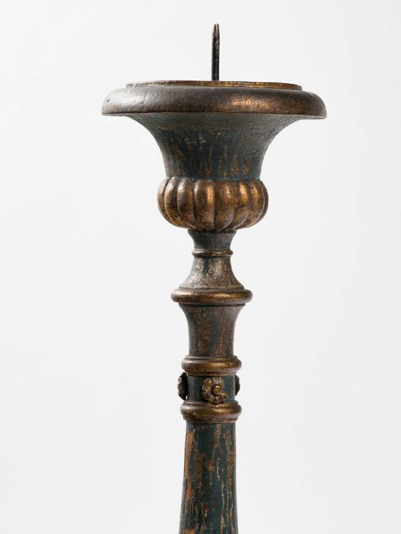 Pair of Early 19th Century Tall Italian Wood Altar Candlesticks at 1stDibs