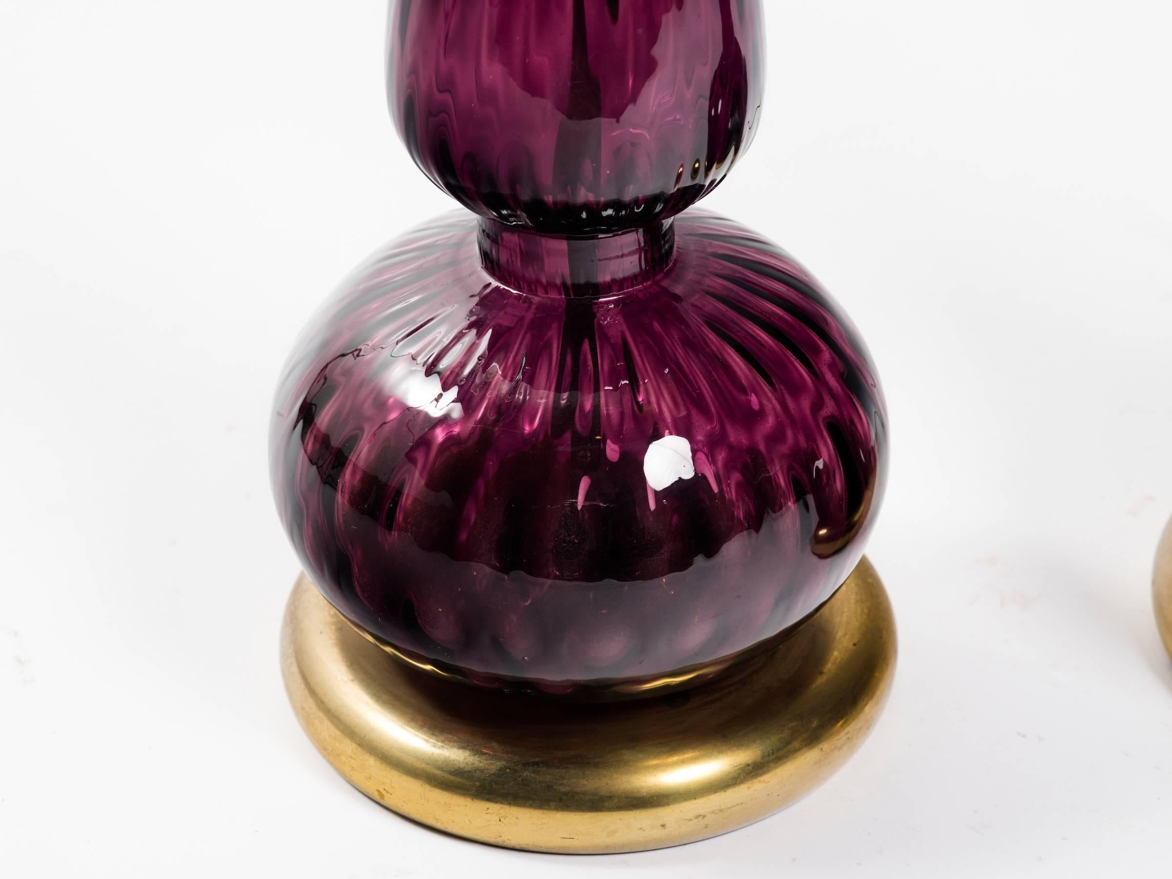Italian Pair of Purple Murano Genie Bottle Table Lamps