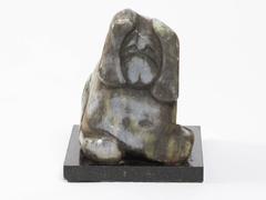 Signed Carved Marble Sculpture of Dog