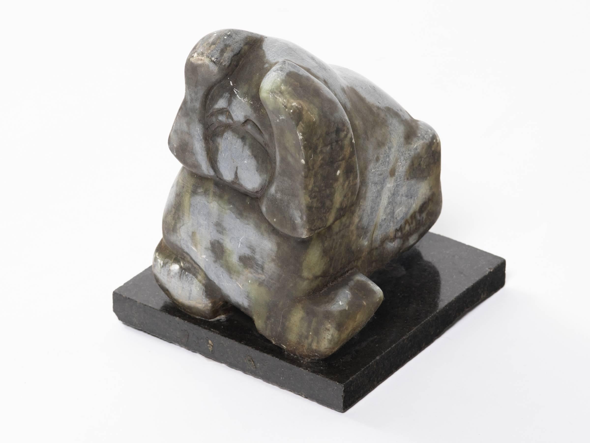 Signed Carved Marble Sculpture of Dog For Sale 3