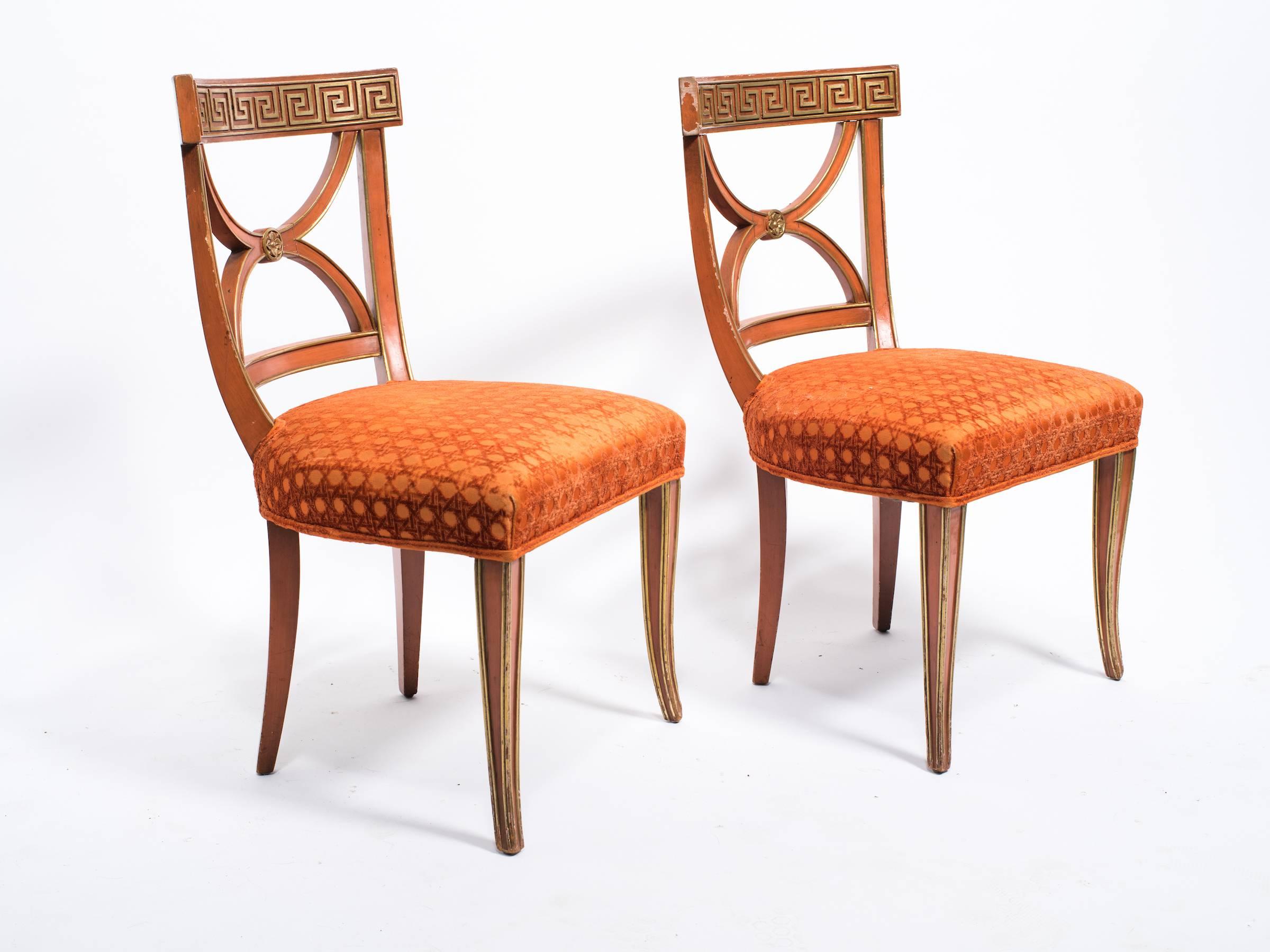 Mid-20th Century Pair of Painted Greek Key Side Chairs