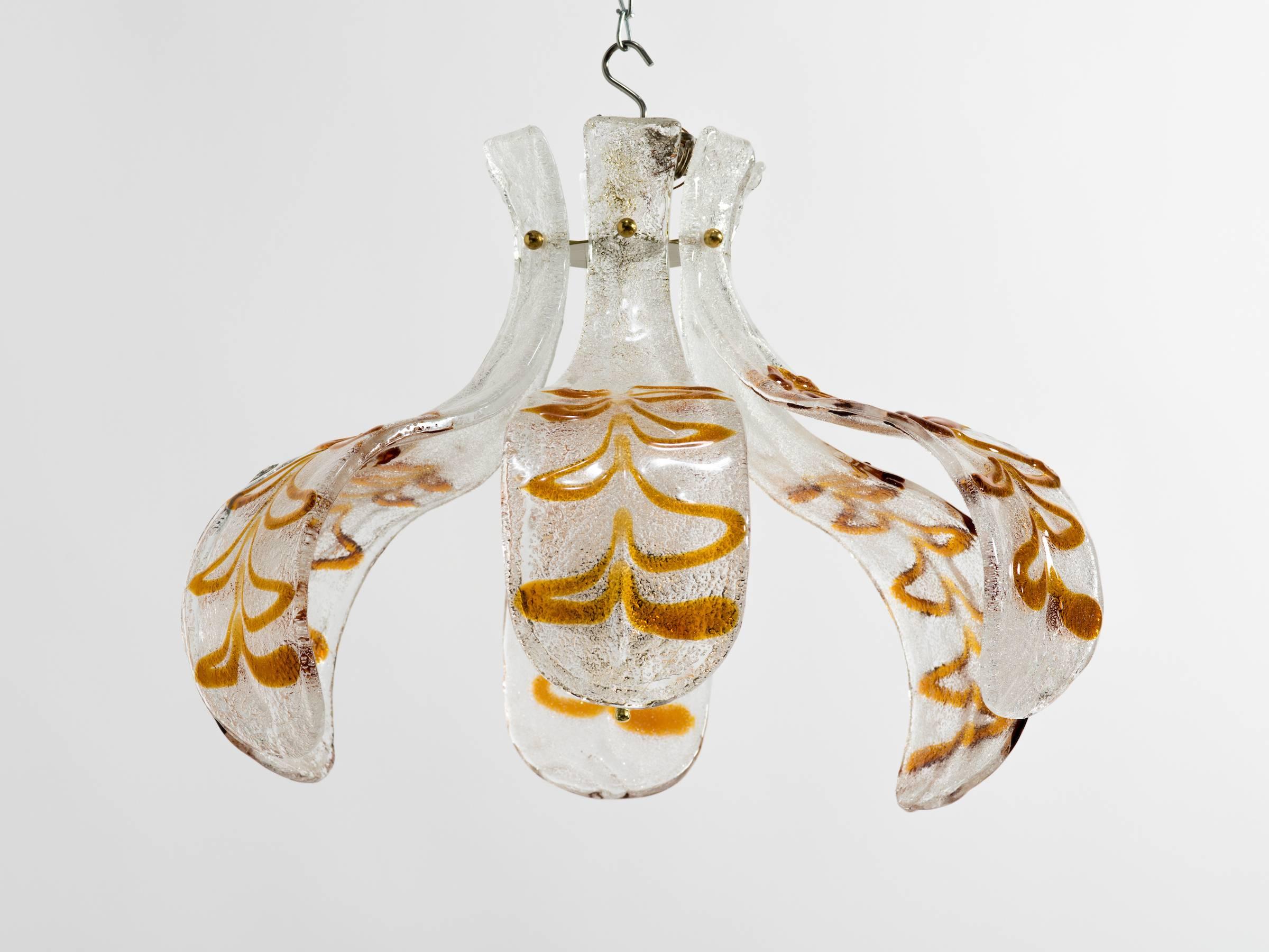 Murano glass leaf chandelier from the 1970s. Never used, when i purchased this fixture it was still in the box.