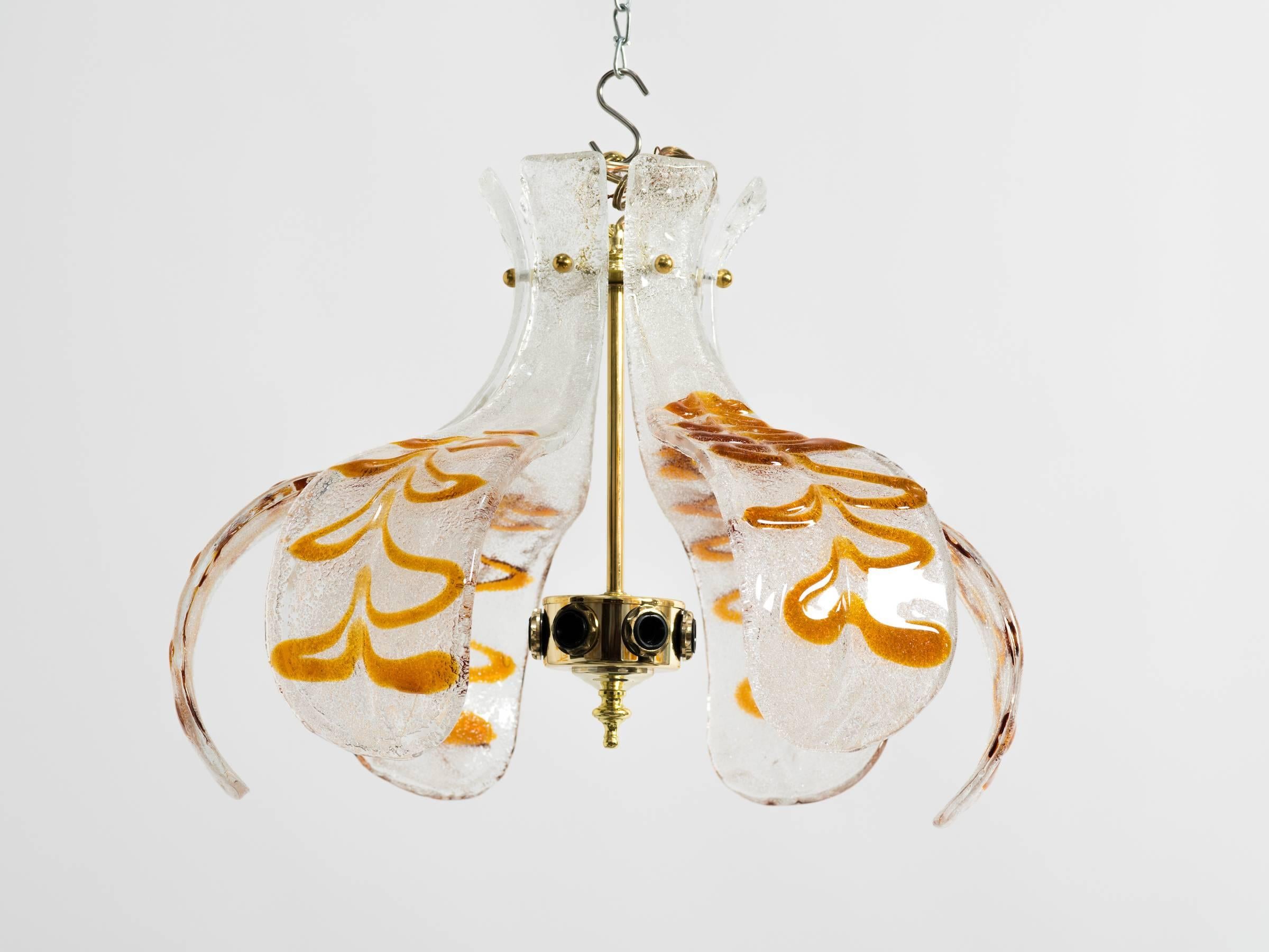 1970s Murano Glass Leaf Chandelier In Good Condition In Tarrytown, NY