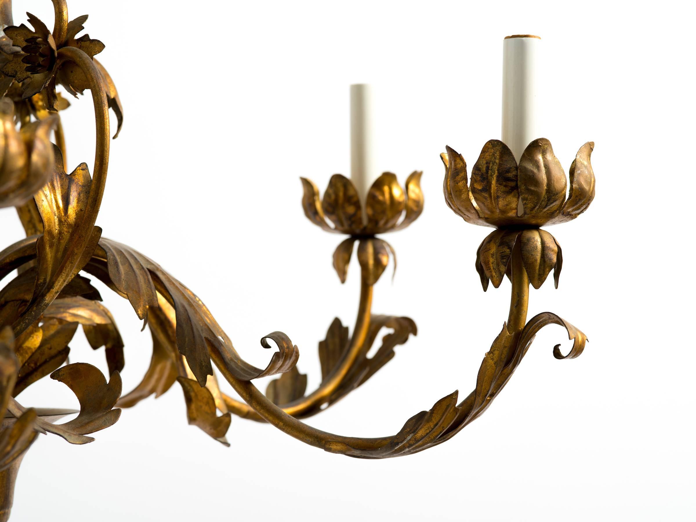 Italian gilt metal chandelier from Italy.