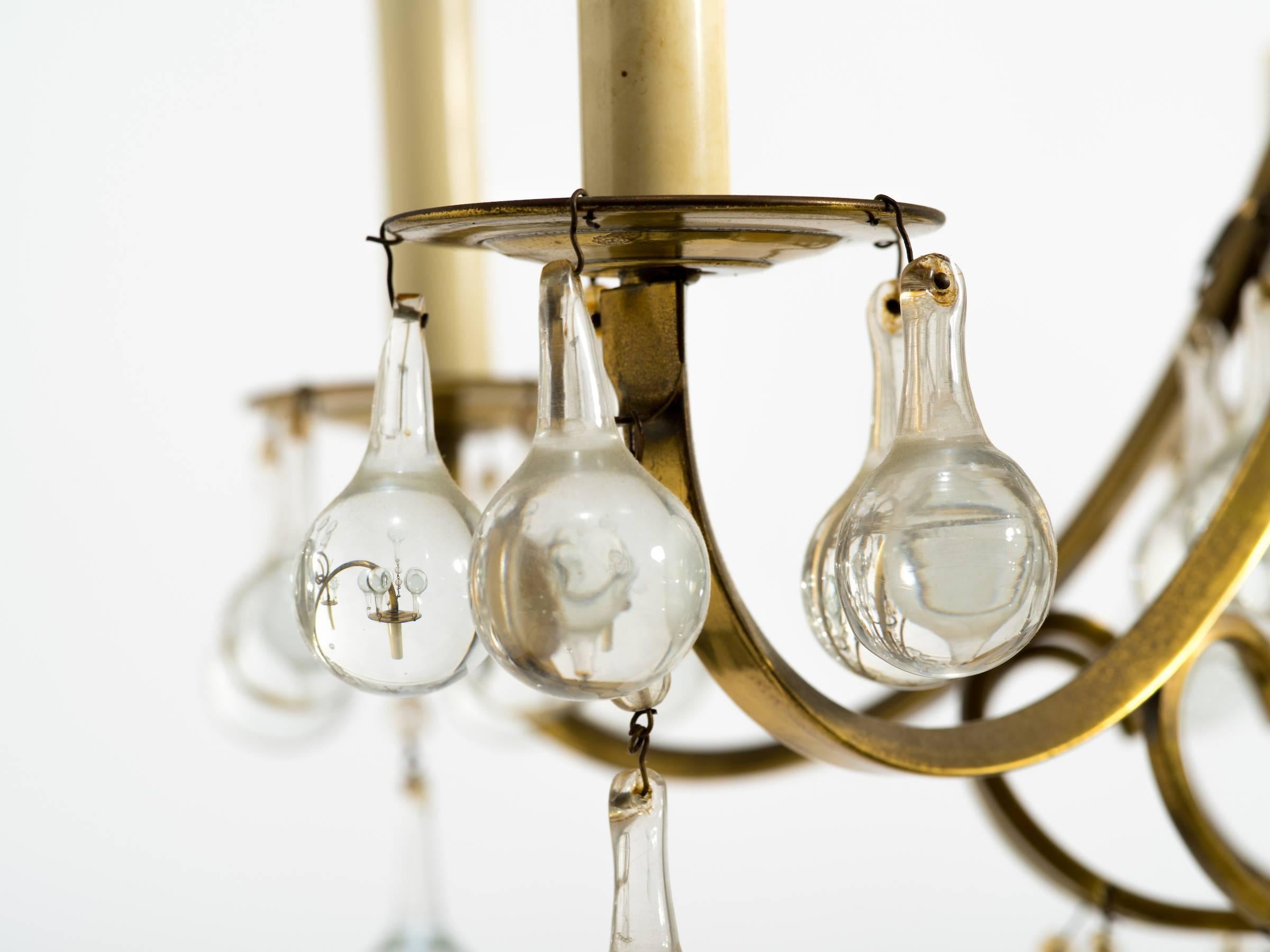 1960s brass and crystal ball chandelier from Belgium.